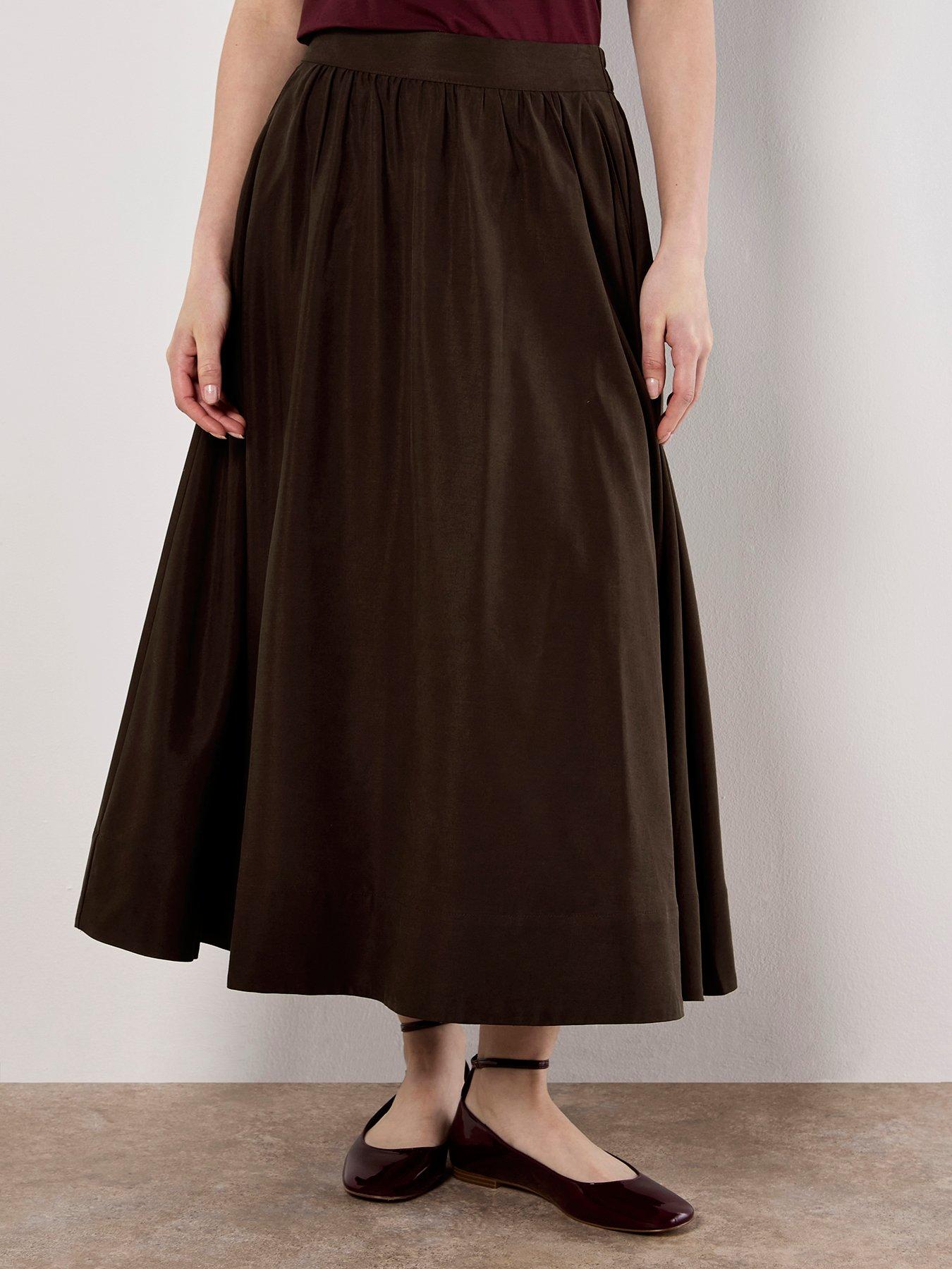 Image 3 of 4 of Apricot Peach Slub A-Line Midaxi Skirt - Brown
