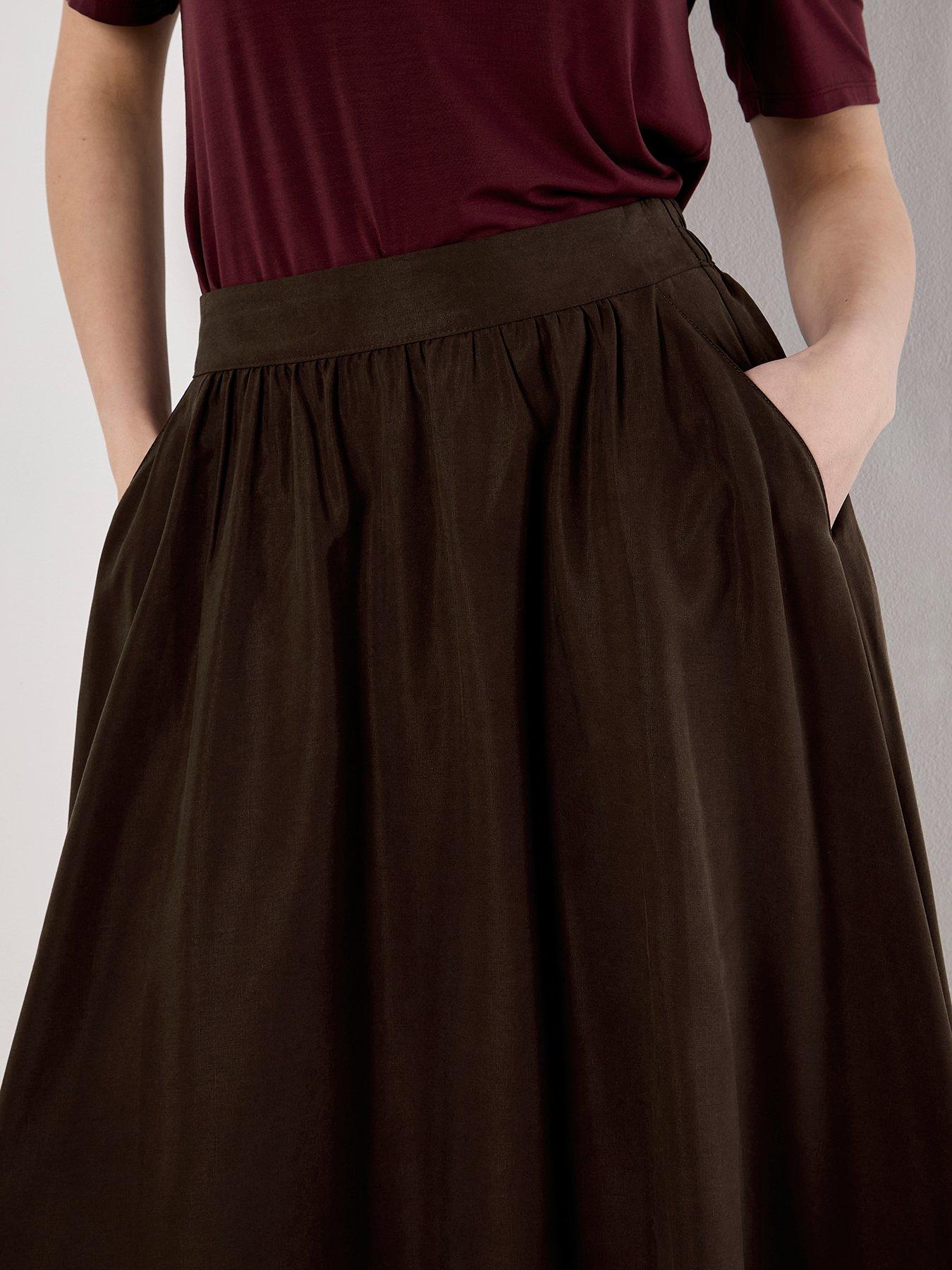 Image 4 of 4 of Apricot Peach Slub A-Line Midaxi Skirt - Brown