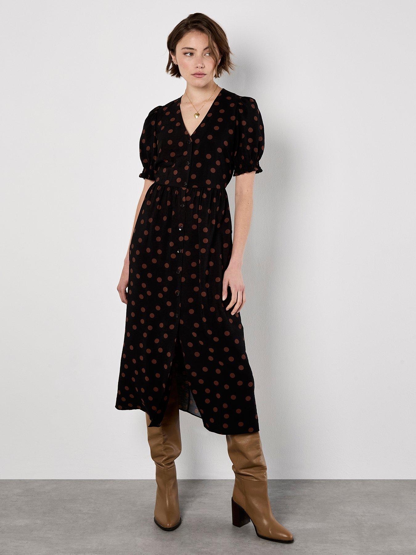 undefined Mono Spot Button Down Dress - Black