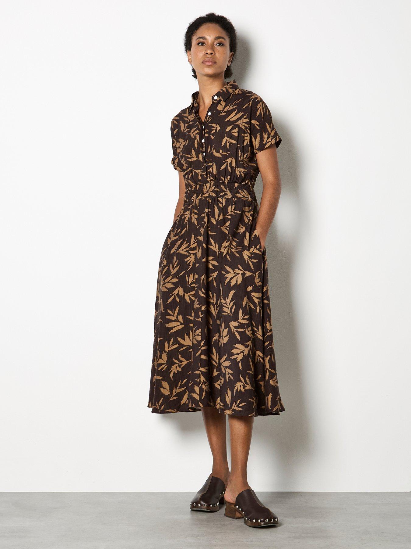 undefined Apricot Textured Mono Leaf Shirt Md Drs