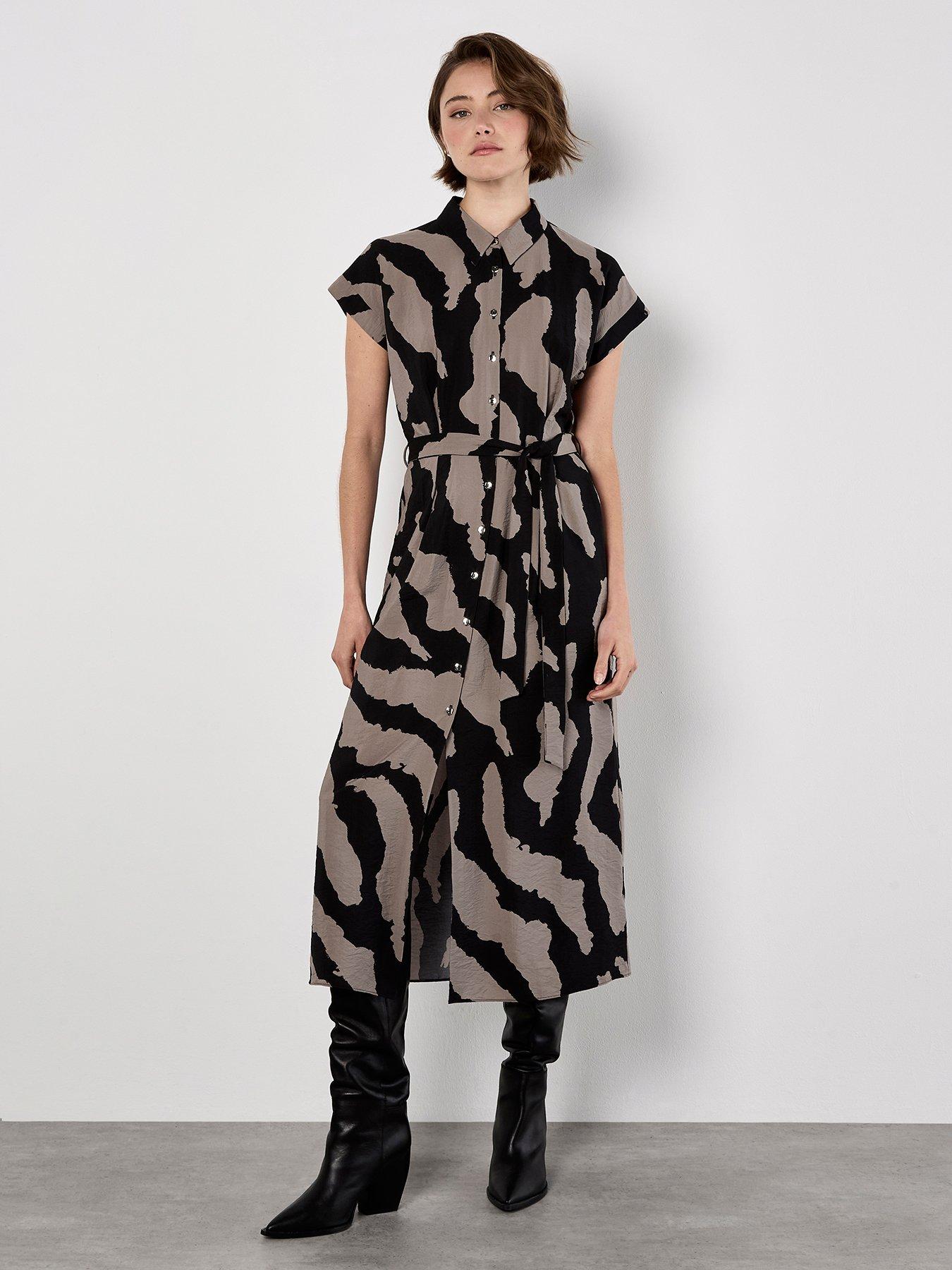 undefined Painterly Zebra Print Shirt Dress- Cream