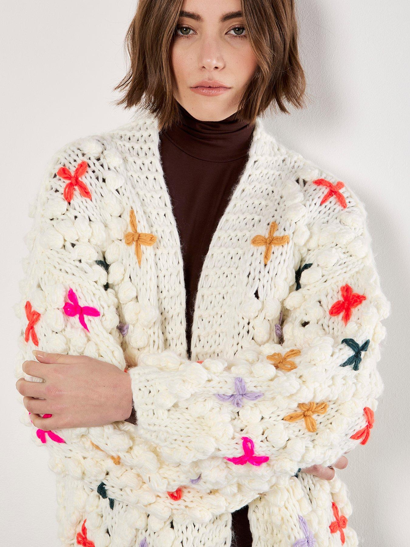 Apricot Multicolour Flower 3D Knit Cardi - Cream | Very