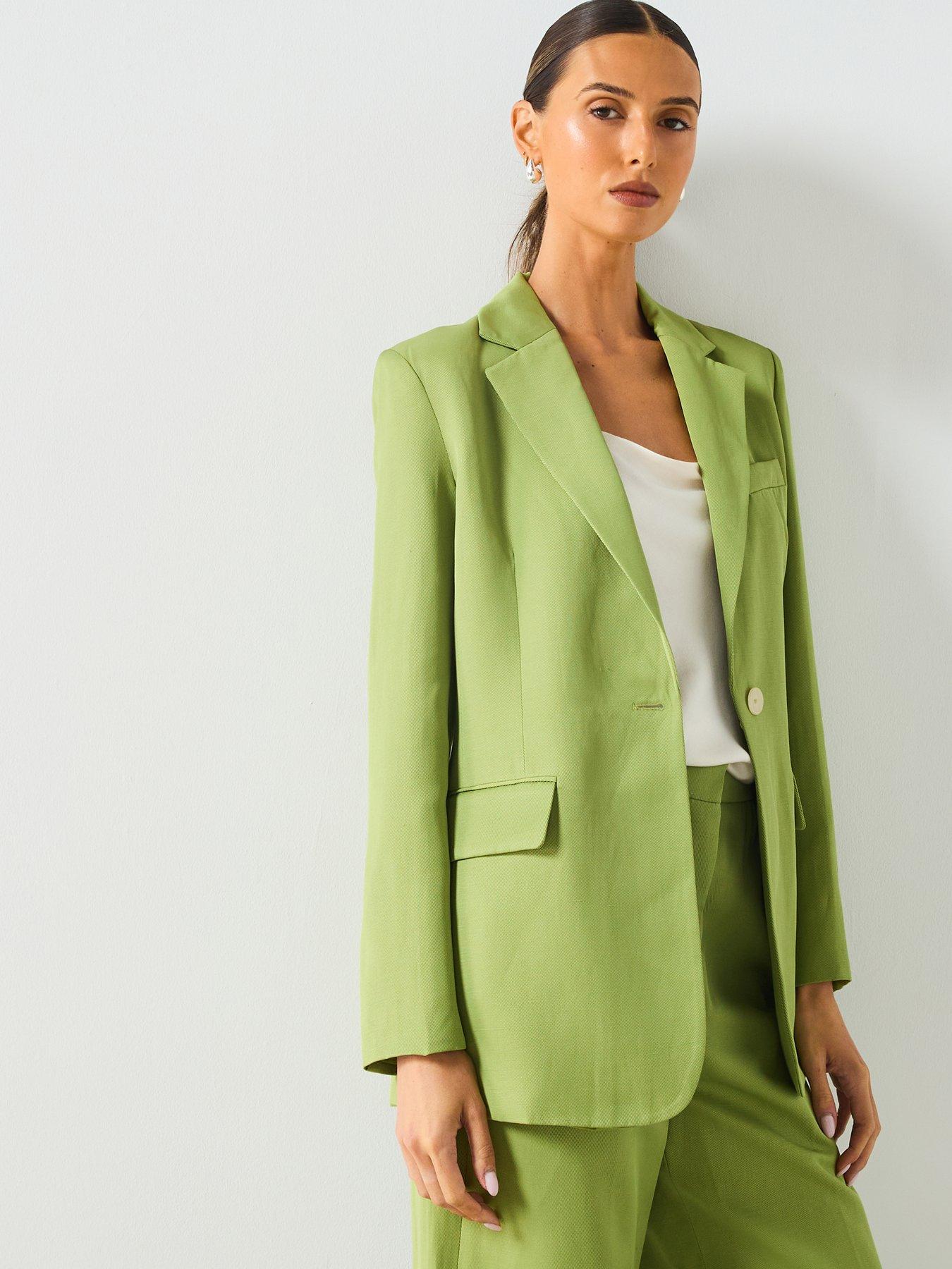 undefined Linen Blend Suit Jacket - Green