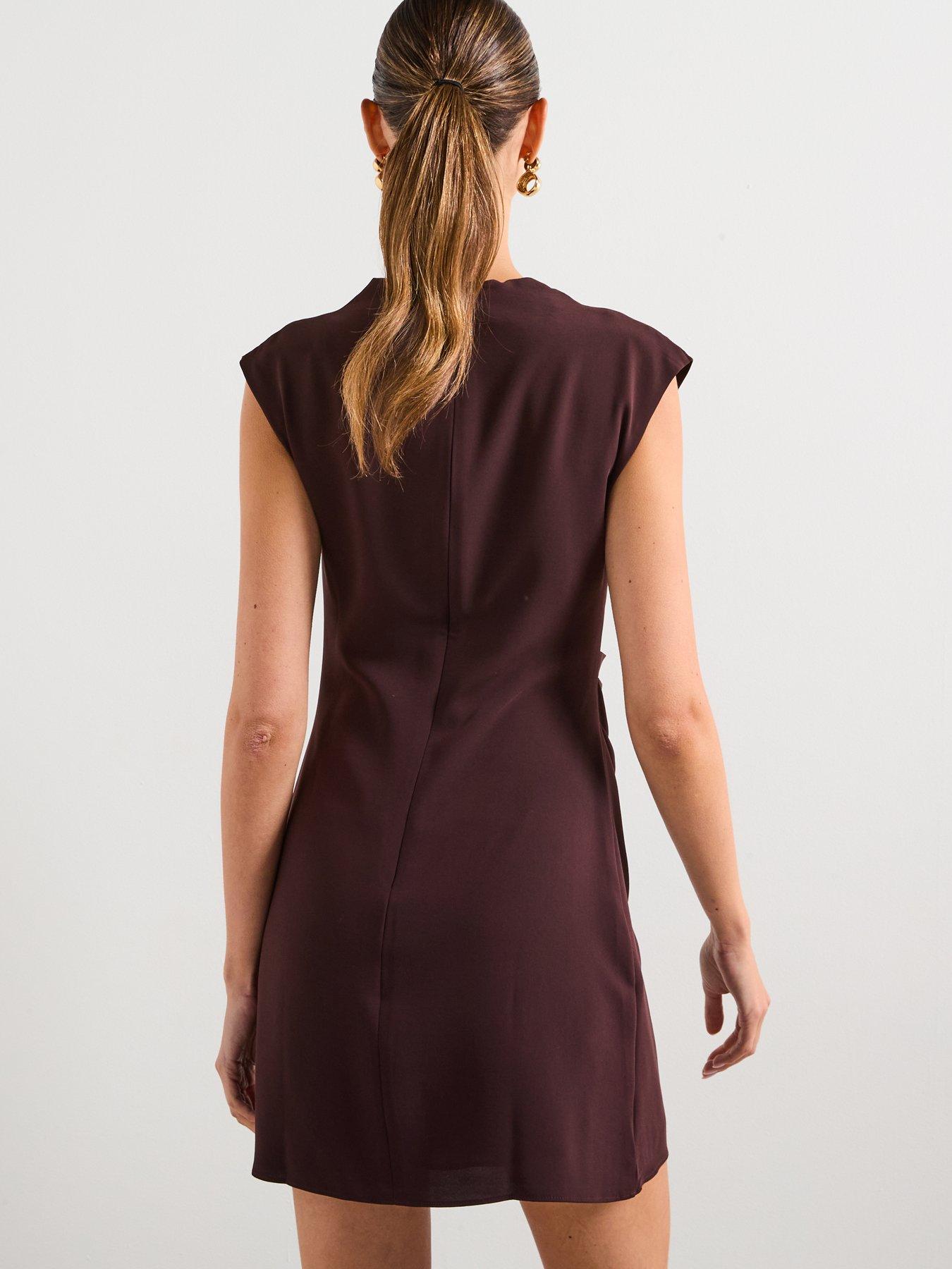Image 2 of 5 of Mango Short Dress With Draped Collar - Brown