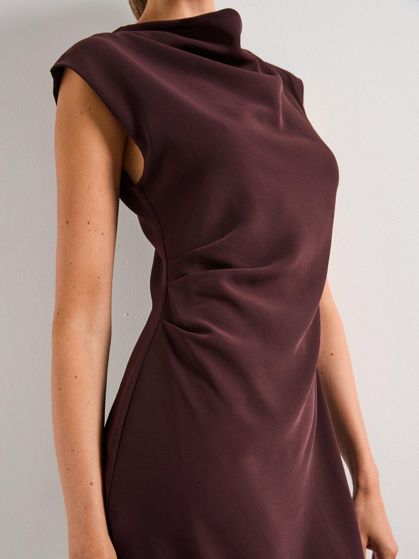 Image 5 of 5 of Mango Short Dress With Draped Collar - Brown