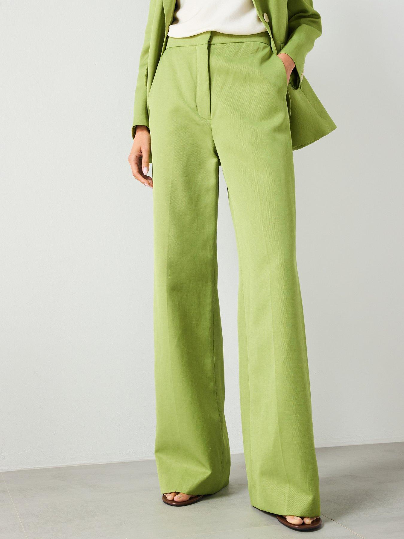Mango Straight Fit Linen Blend Suit Trousers Green Very