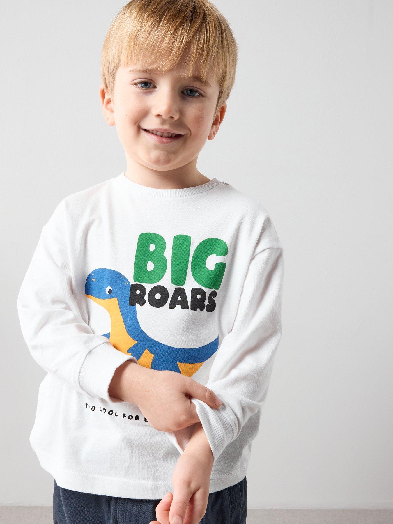 The Very Collection Boys Big Roar Dinosaur Long Sleeve T-shirt - White
