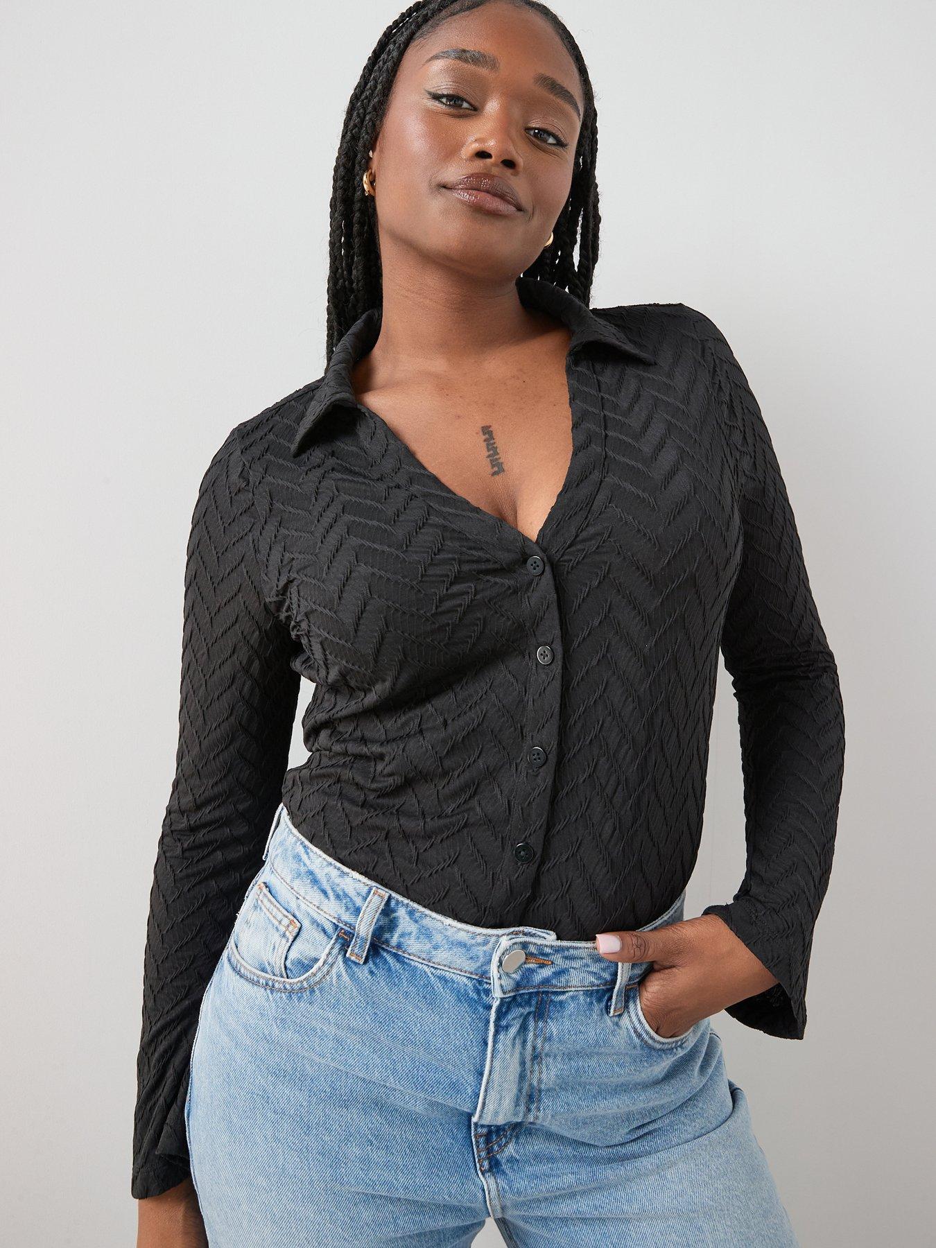 The Very Collection Curve Stretch Textured Long Sleeve Shirt - Black