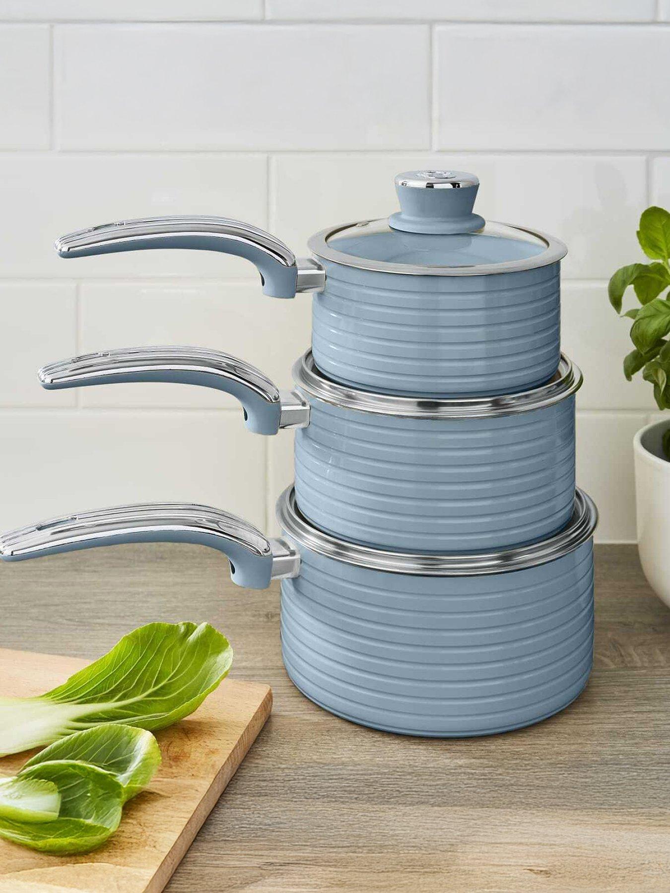 Swan Retro 3 Piece Saucepan Set Blue
