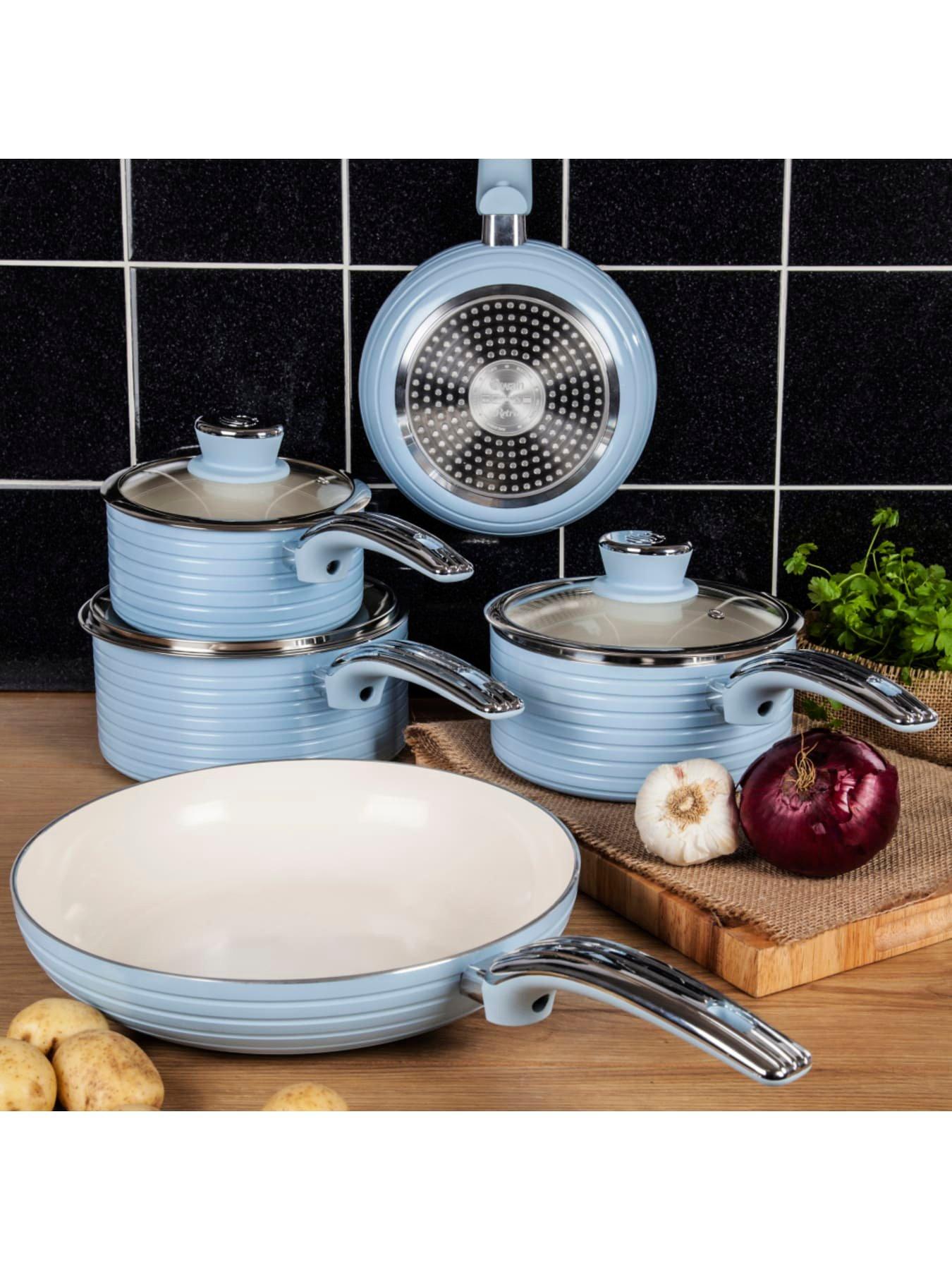 Swan Retro 3 Piece Saucepan Set Blue | Very