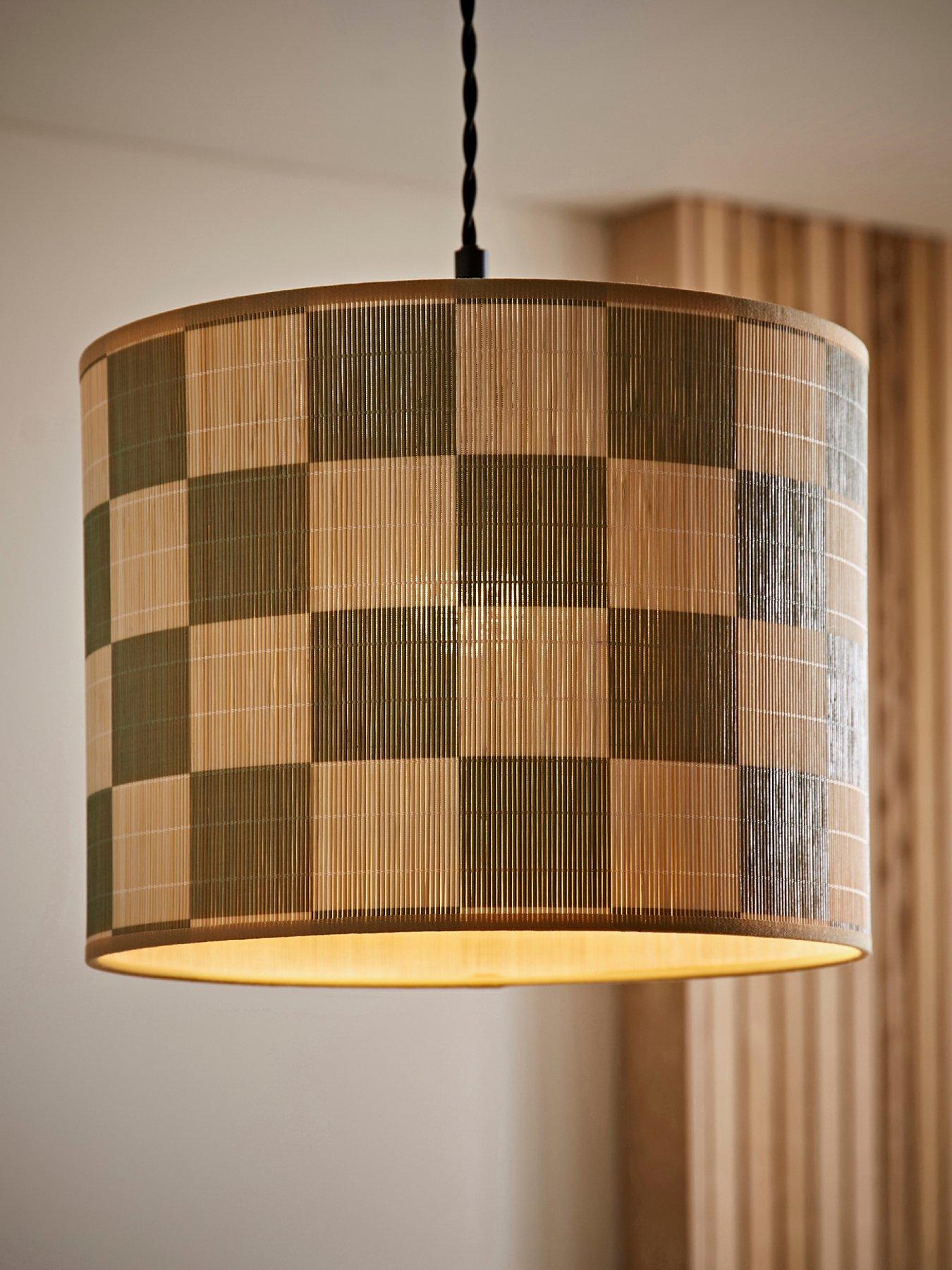 undefined Lori Green Checkerboard Bamboo Drum Easy Fit Ceiling Light Lamp Shade