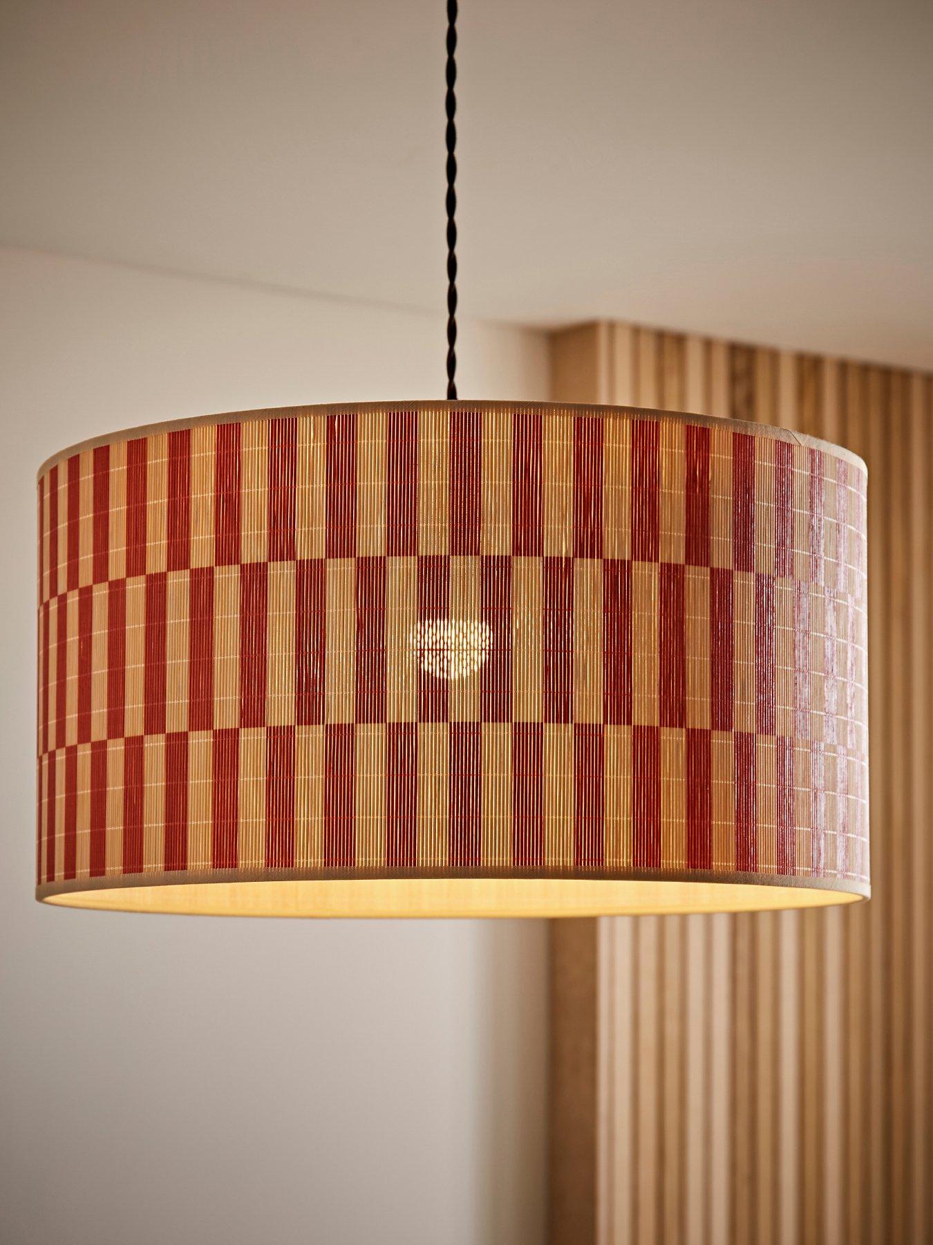 ValueLights Lori Orange Checker Bamboo Drum Easy Fit Ceiling Light Lamp Shade