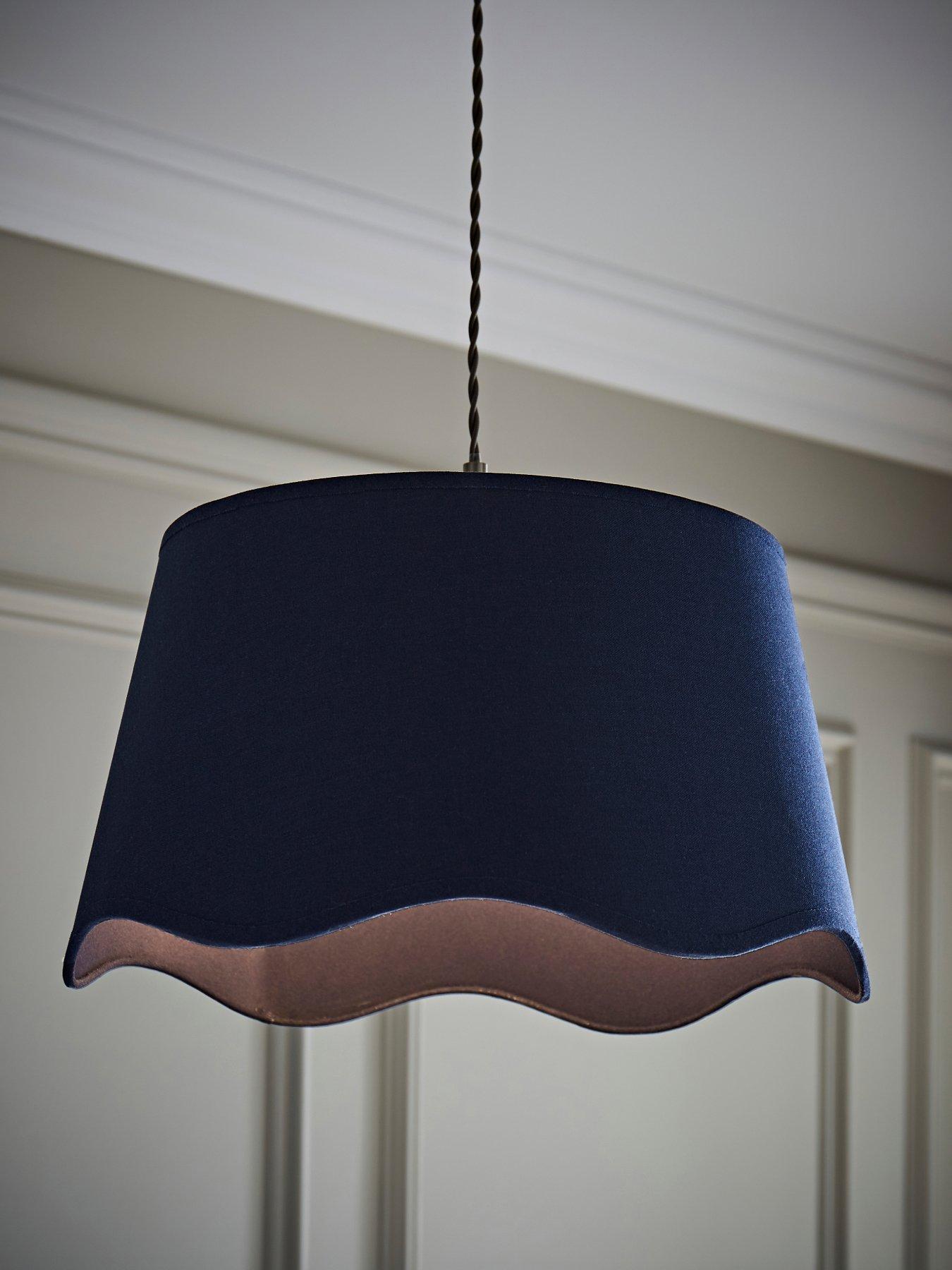 Image 1 of 6 of ValueLights Mabel Navy Blue Linen Large 30cm Scallop Edge With Trim Ceiling Light Lamp Shade