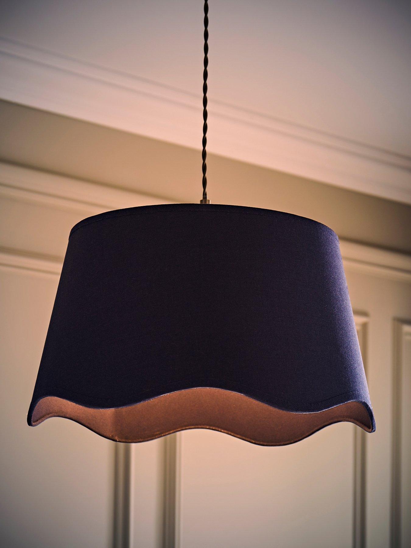 Image 3 of 6 of ValueLights Mabel Navy Blue Linen Large 30cm Scallop Edge With Trim Ceiling Light Lamp Shade
