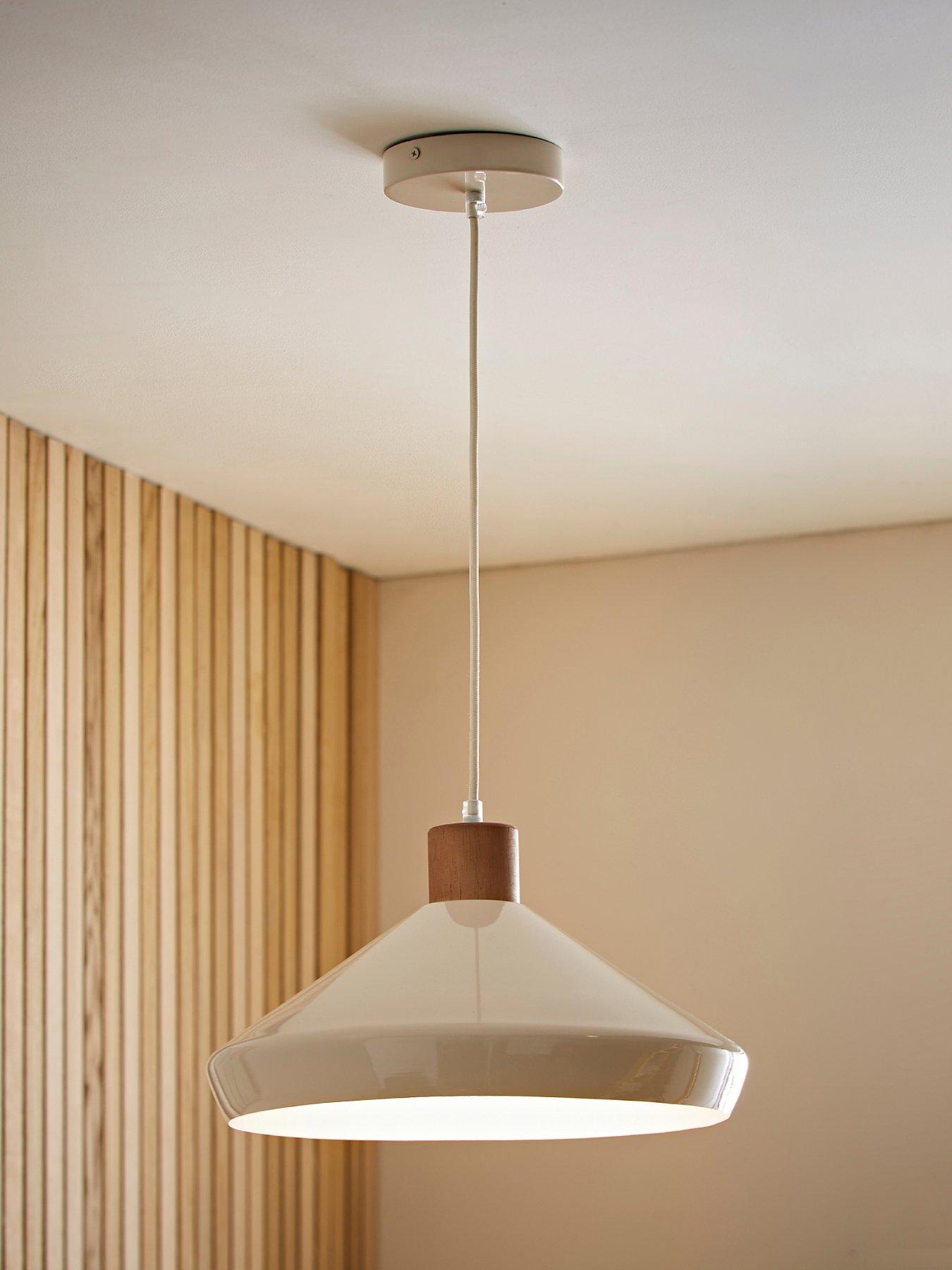 ValueLights Parker Cream And Walnut Pendant Ceiling Light