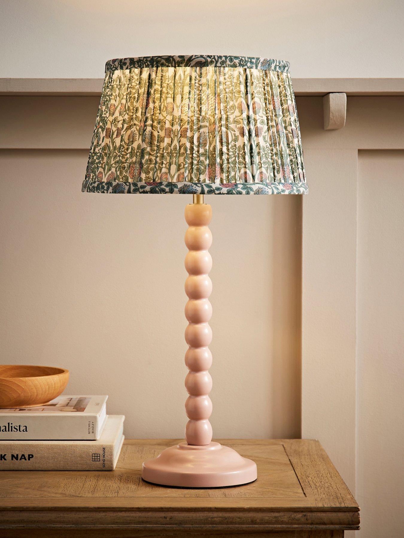 valuelights-bobbin-pink-bobble-table-lamp-with-floral-pleated-tapered-lamp-shade