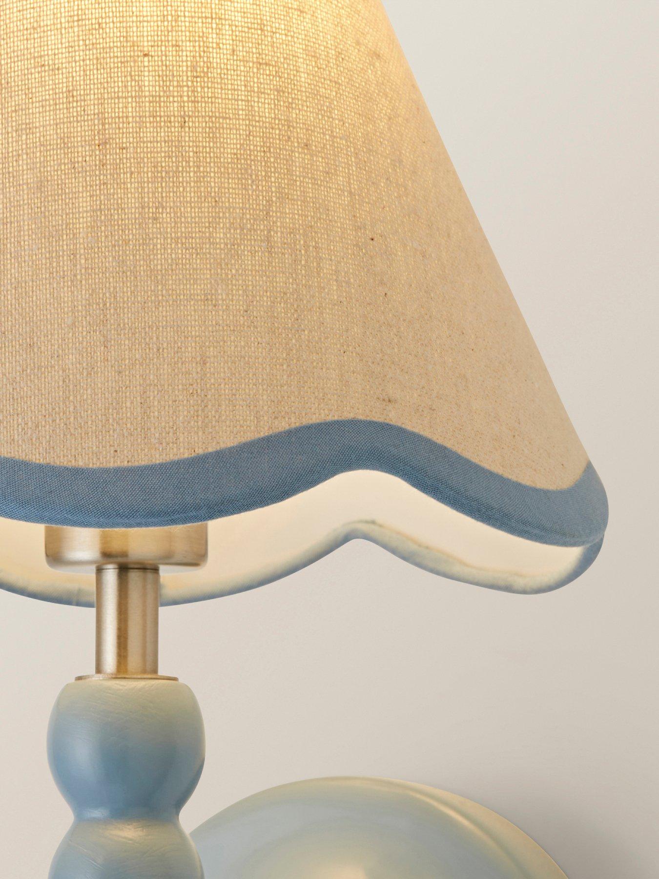 Image 5 of 6 of ValueLights Bobbins Powder Blue Bobble Wall Light And Linen Blue Trim Lamp Shade