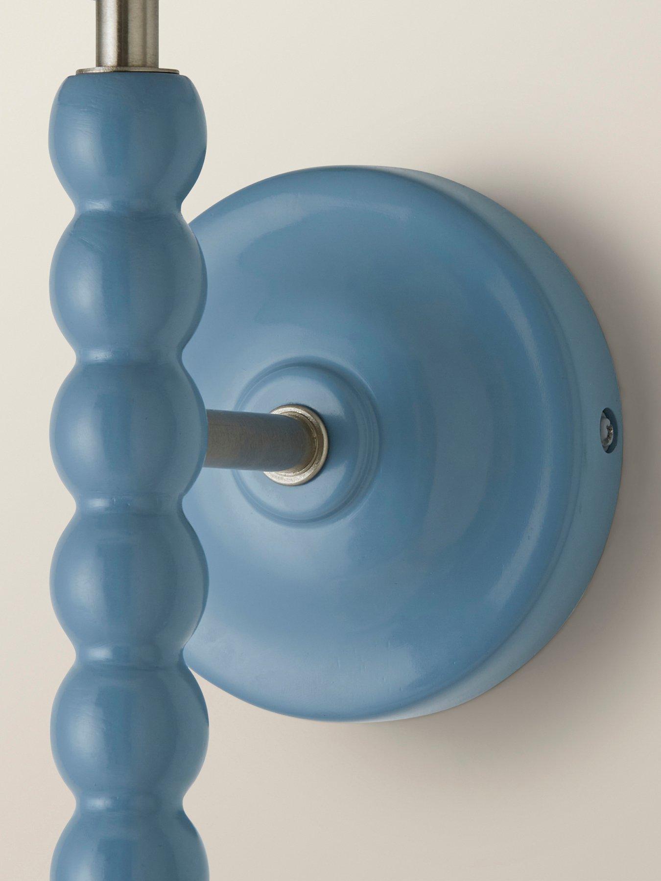 Image 6 of 6 of ValueLights Bobbins Powder Blue Bobble Wall Light And Linen Blue Trim Lamp Shade