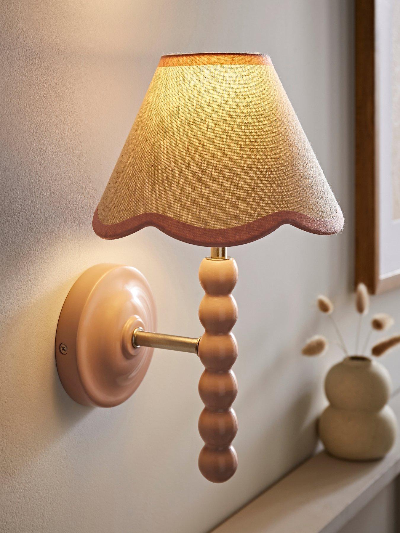 ValueLights Bobbins Rose Pink Bobble Wall Light And Linen Pink Trim Lamp Shade