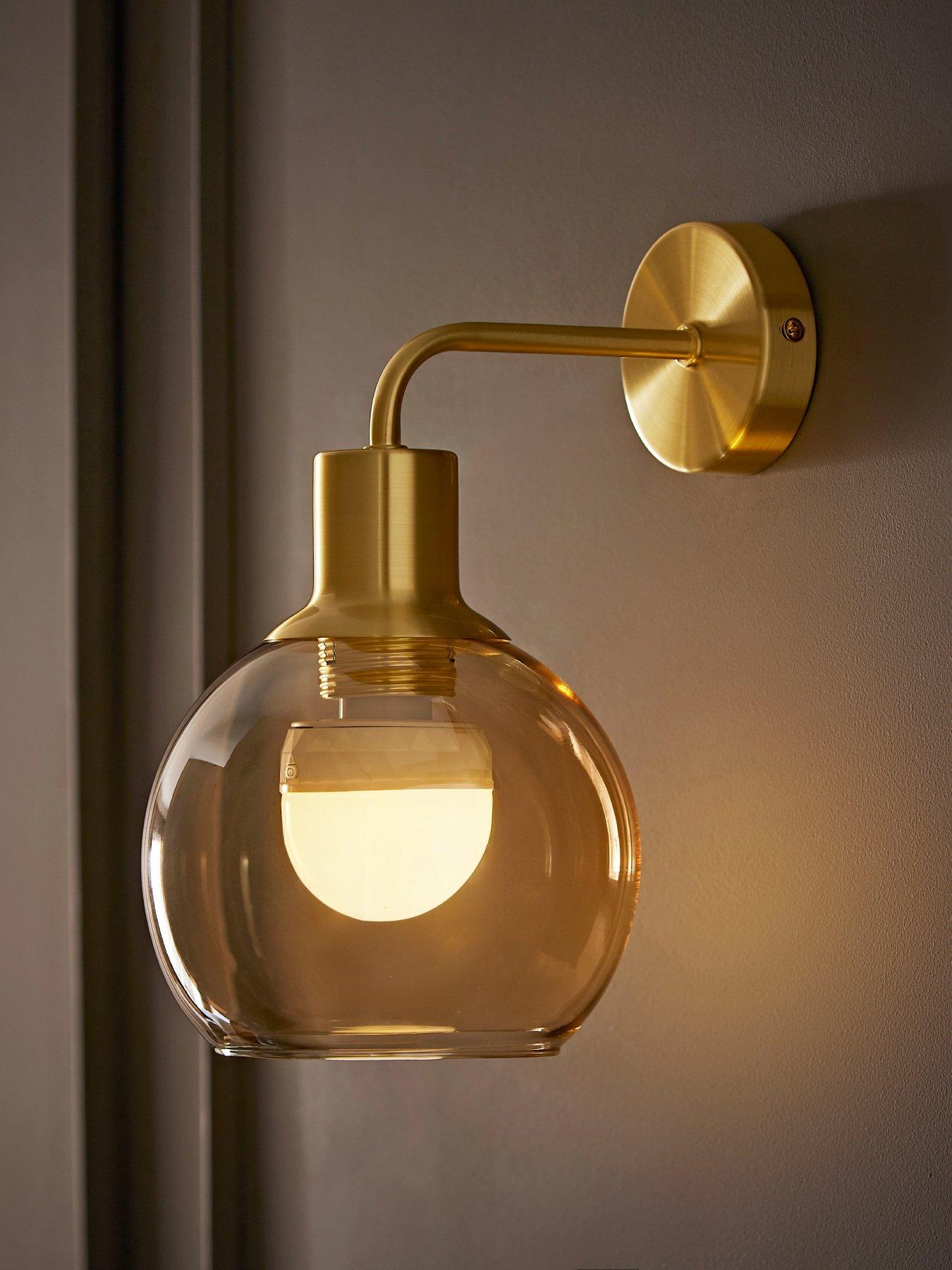 ValueLights Bellamy Gold Glass Globe Rechargeable Wall Light