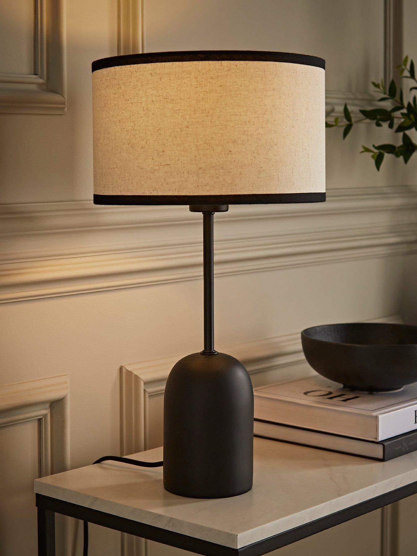 undefined Kaiden Dome Table Lamp With Black Trim Linen Shade