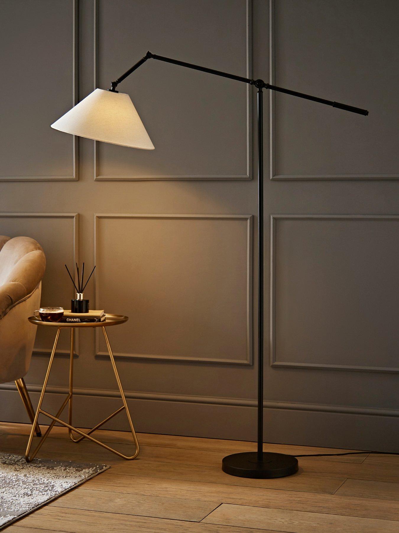 ValueLights Layla Black Adjustable Floor Lamp With Linen Shade