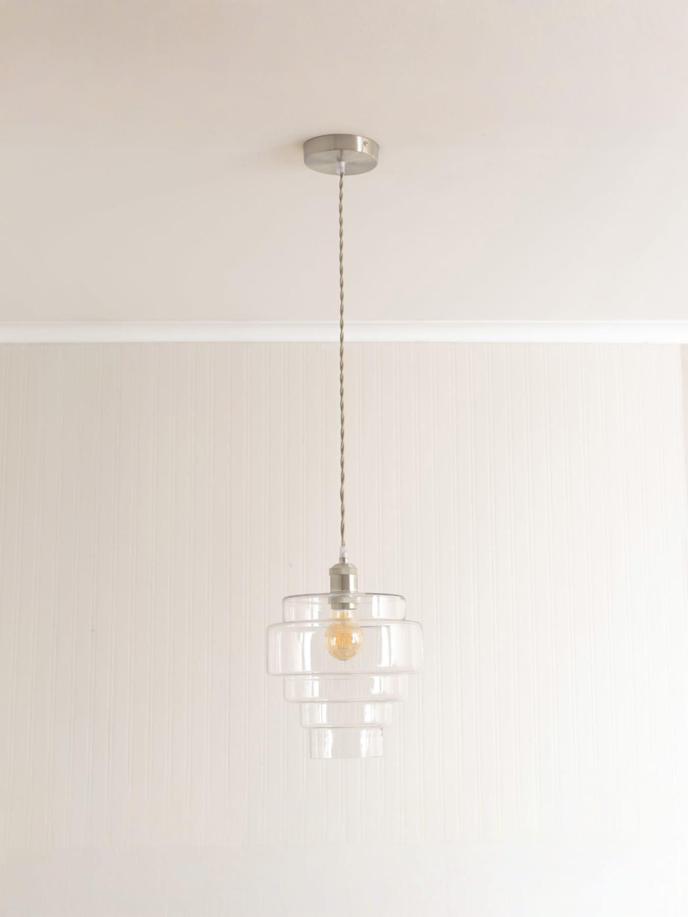 ValueLights Lane Clear Glass 5 Tier Layer Shade Brushed Chrome Single Ceiling Pendant Light