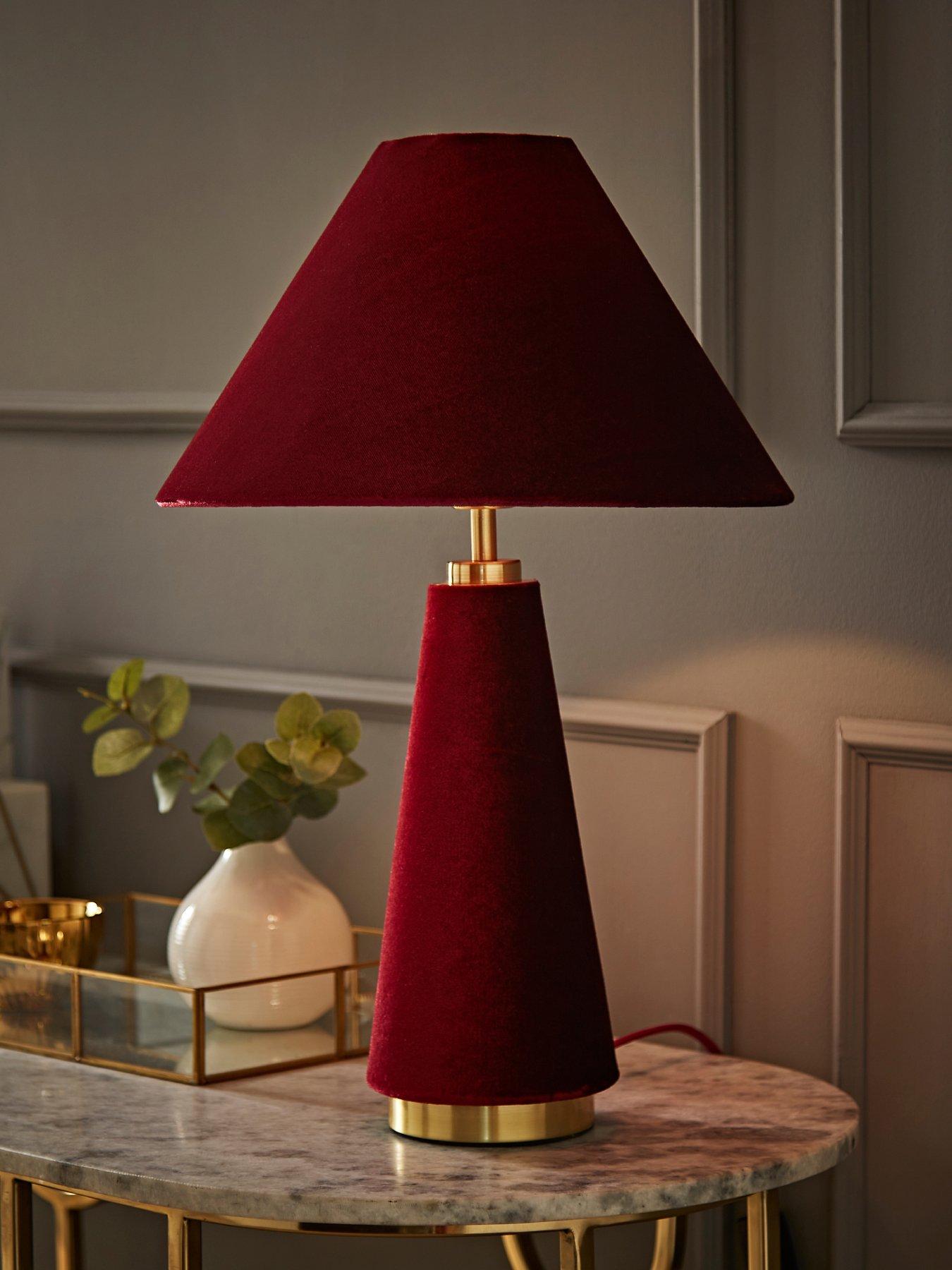 ValueLights Martha Conical Burgundy Velvet Table Lamp