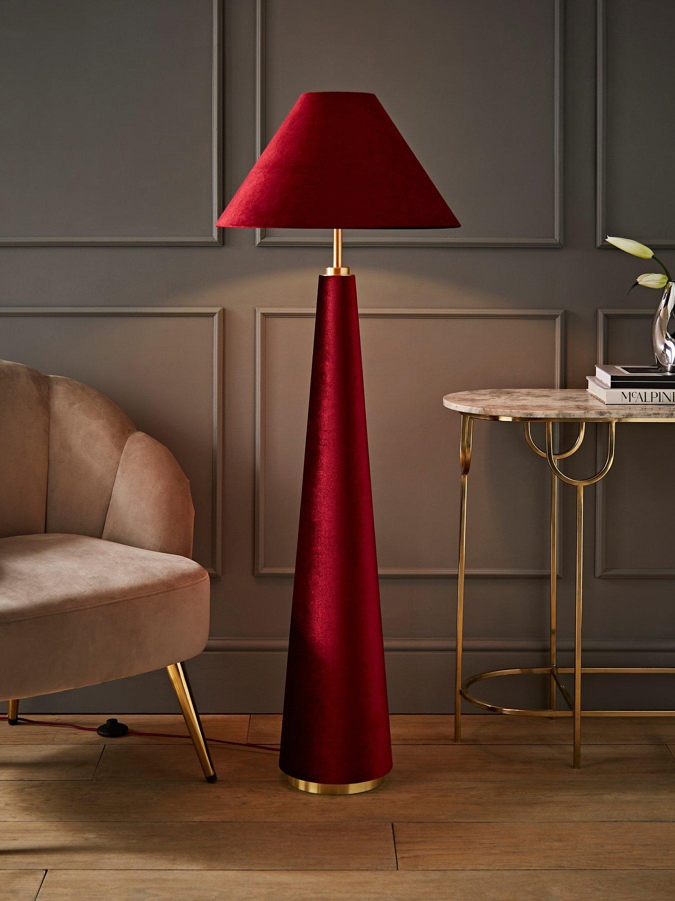 Image 1 of 7 of ValueLights Martha Conical Burgundy Velvet Midi Floor Lamp