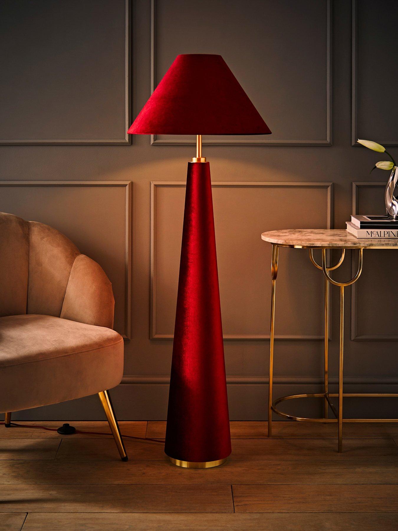 Image 3 of 7 of ValueLights Martha Conical Burgundy Velvet Midi Floor Lamp