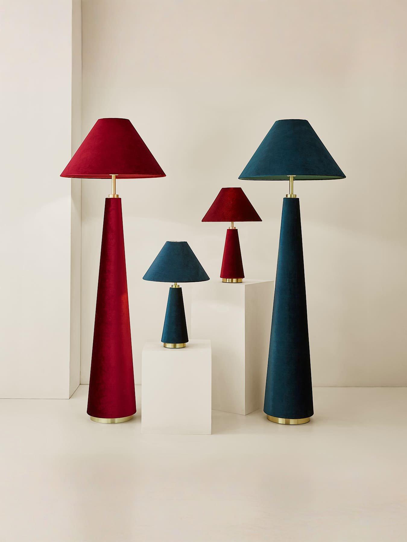 Image 7 of 7 of ValueLights Martha Conical Burgundy Velvet Midi Floor Lamp