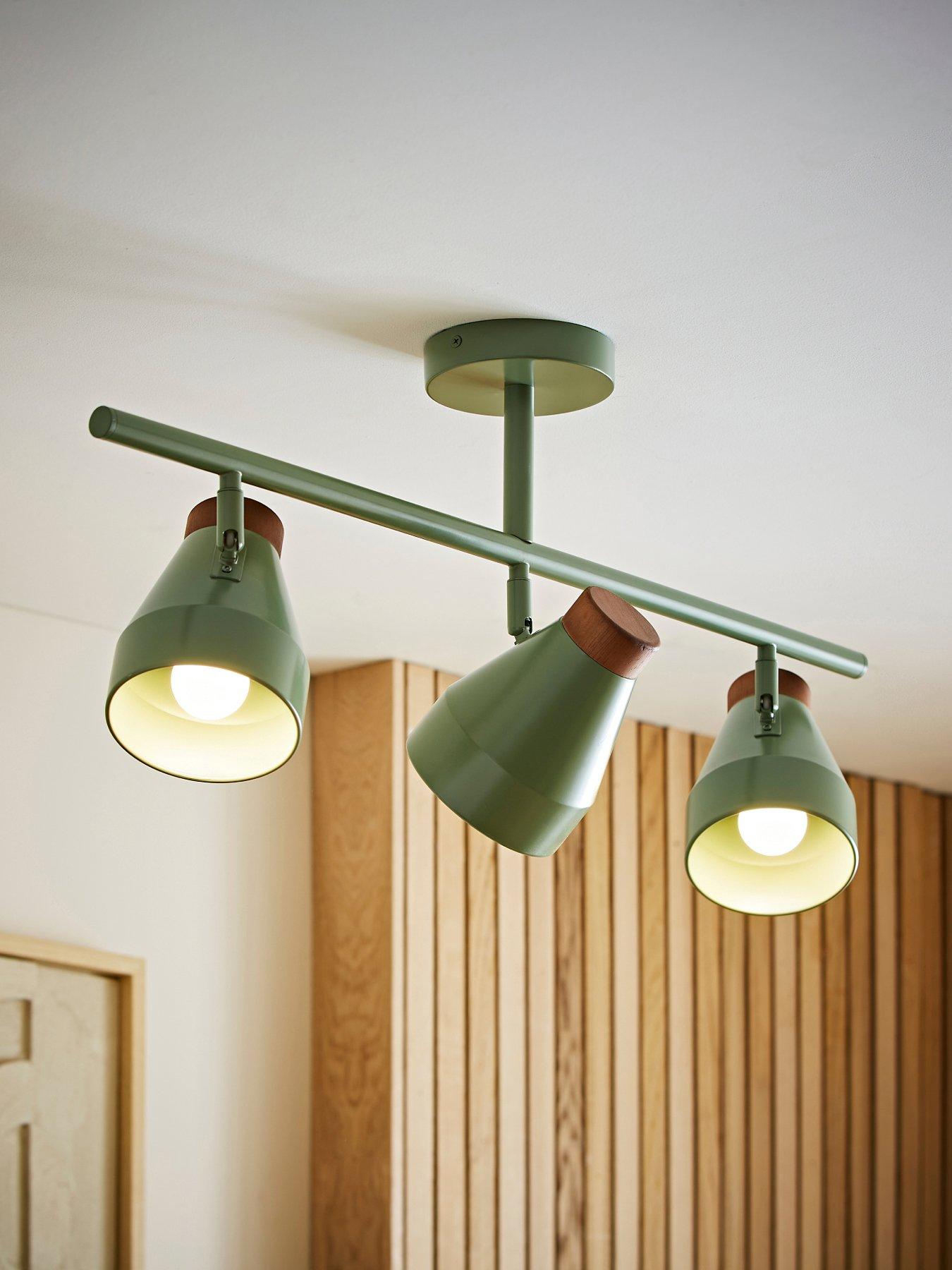 ValueLights Parker Green And Walnut 3 Way Ceiling Light