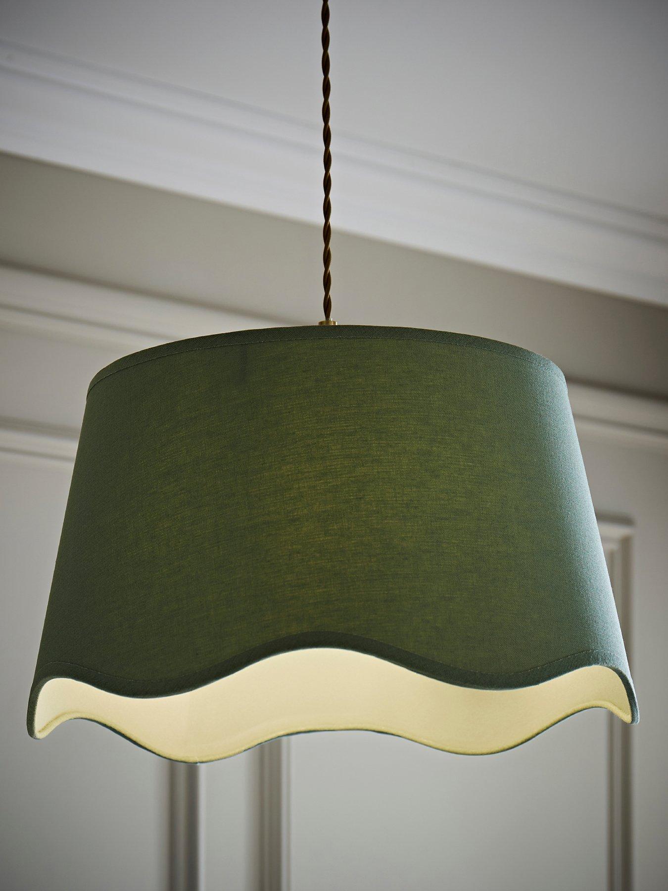 undefined Mabel Sage Green Linen Large 30cm Scallop Edge With Trim Ceiling Light Lamp Shade