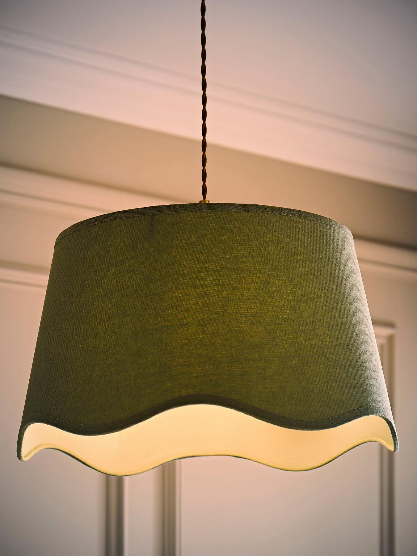 Image 3 of 6 of ValueLights Mabel Sage Green Linen Large 30cm Scallop Edge With Trim Ceiling Light Lamp Shade