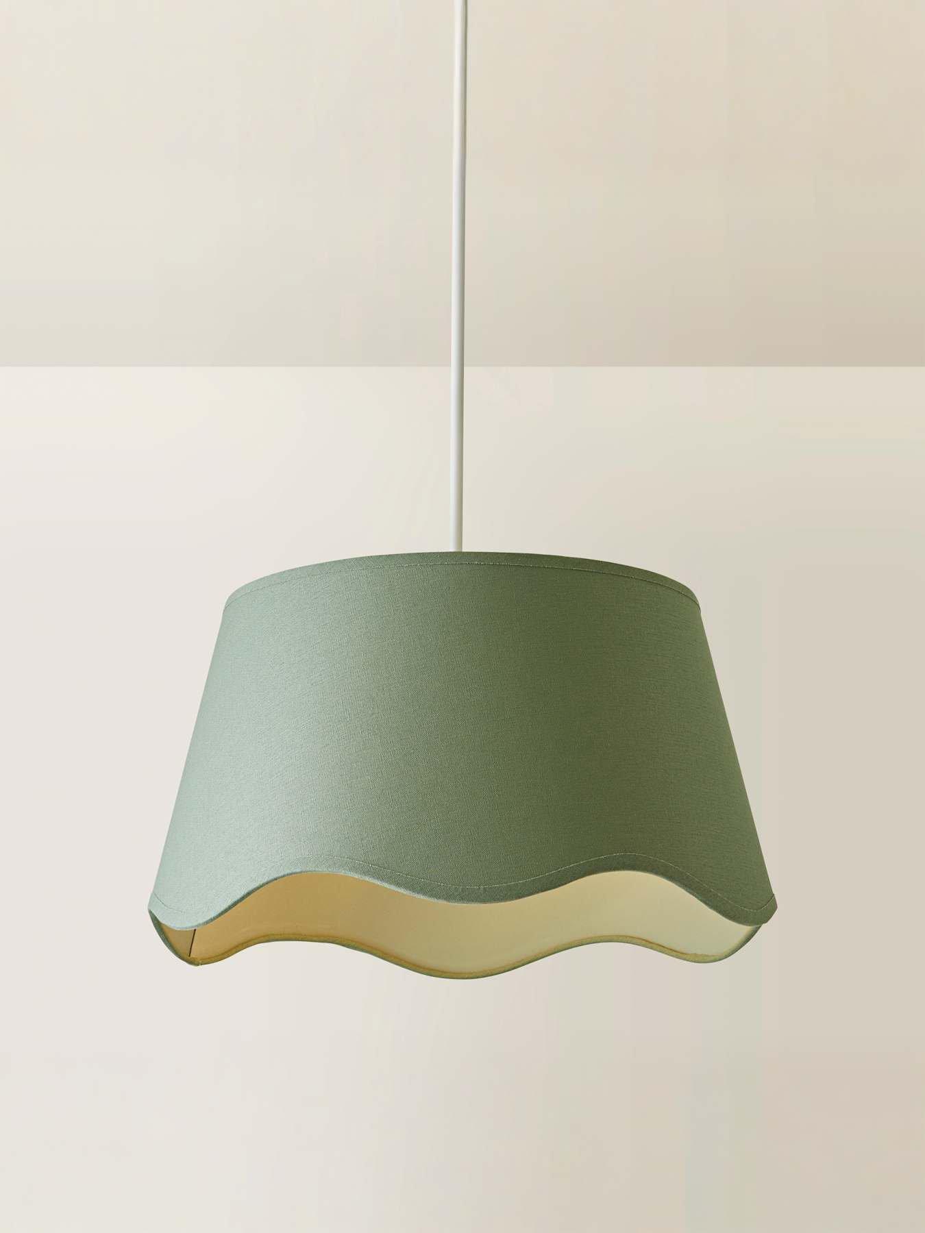 Image 4 of 6 of ValueLights Mabel Sage Green Linen Large 30cm Scallop Edge With Trim Ceiling Light Lamp Shade