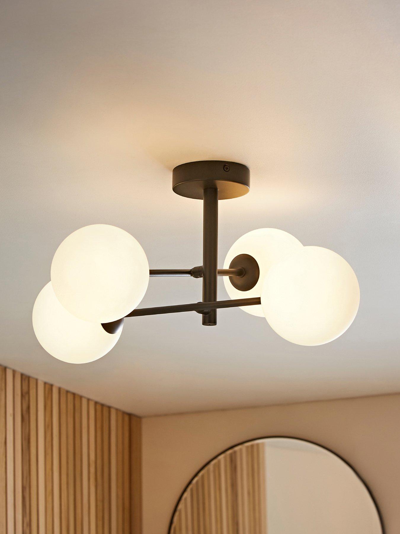 ValueLights Darla Black 4 Way Frosted Globe Bathroom Ceiling Light