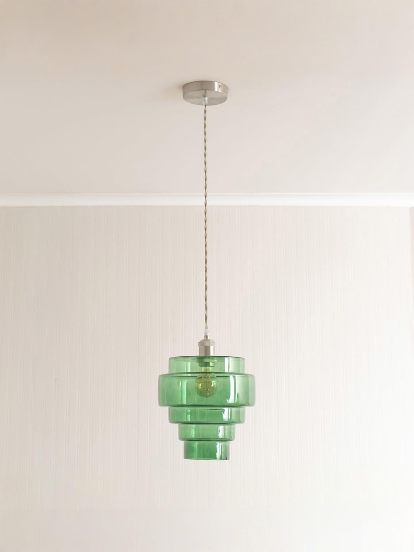 undefined Lane Green Glass 5 Tier Layer Shade Brushed Chrome Single Ceiling Pendant Light