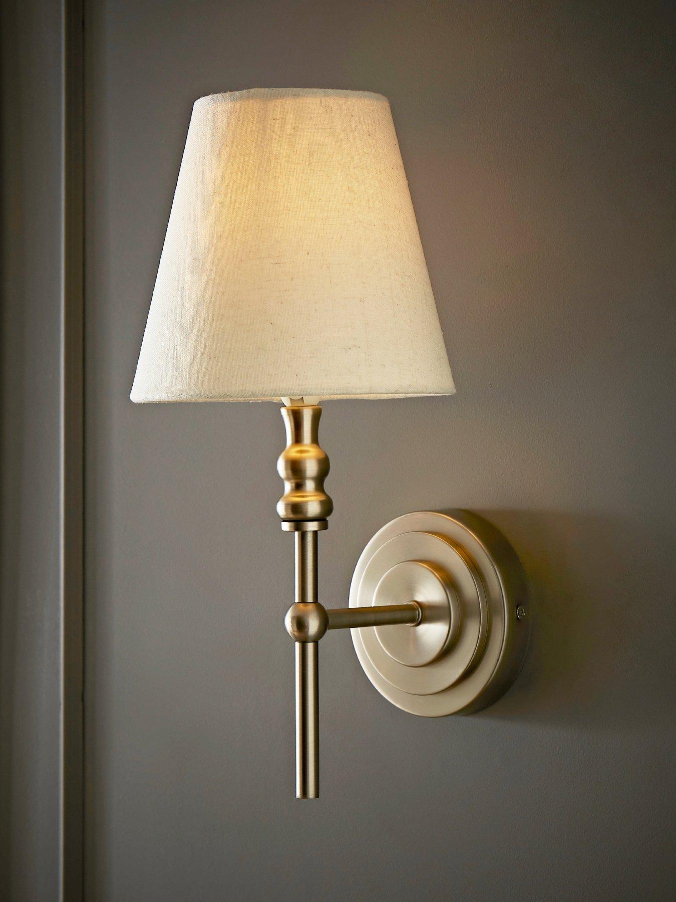 ValueLights Maggie Brushed Chrome Wall Lamp With Linen Tapered Lamp Shade