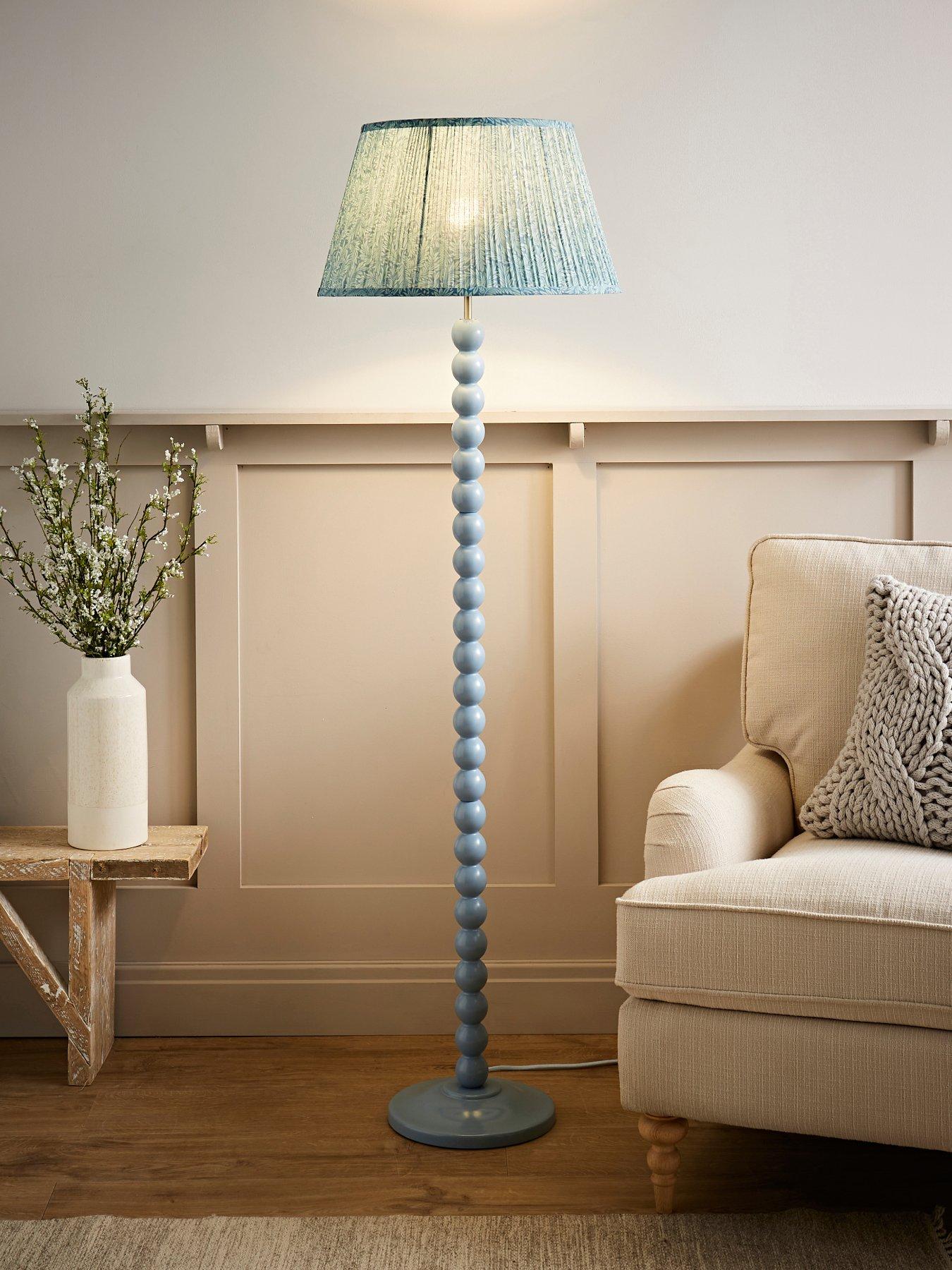 ValueLights Bobbin Blue Bobbles Floor Lamp With Leaf Pleated Tapered Lamp Shade