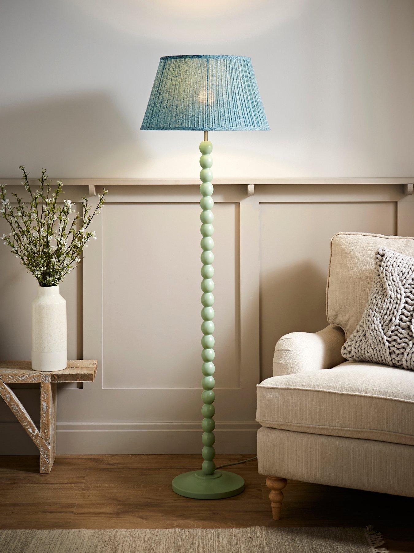 ValueLights Bobbin Bobbles Floor Lamp With Leaf Pleated Tapered Lamp Shade