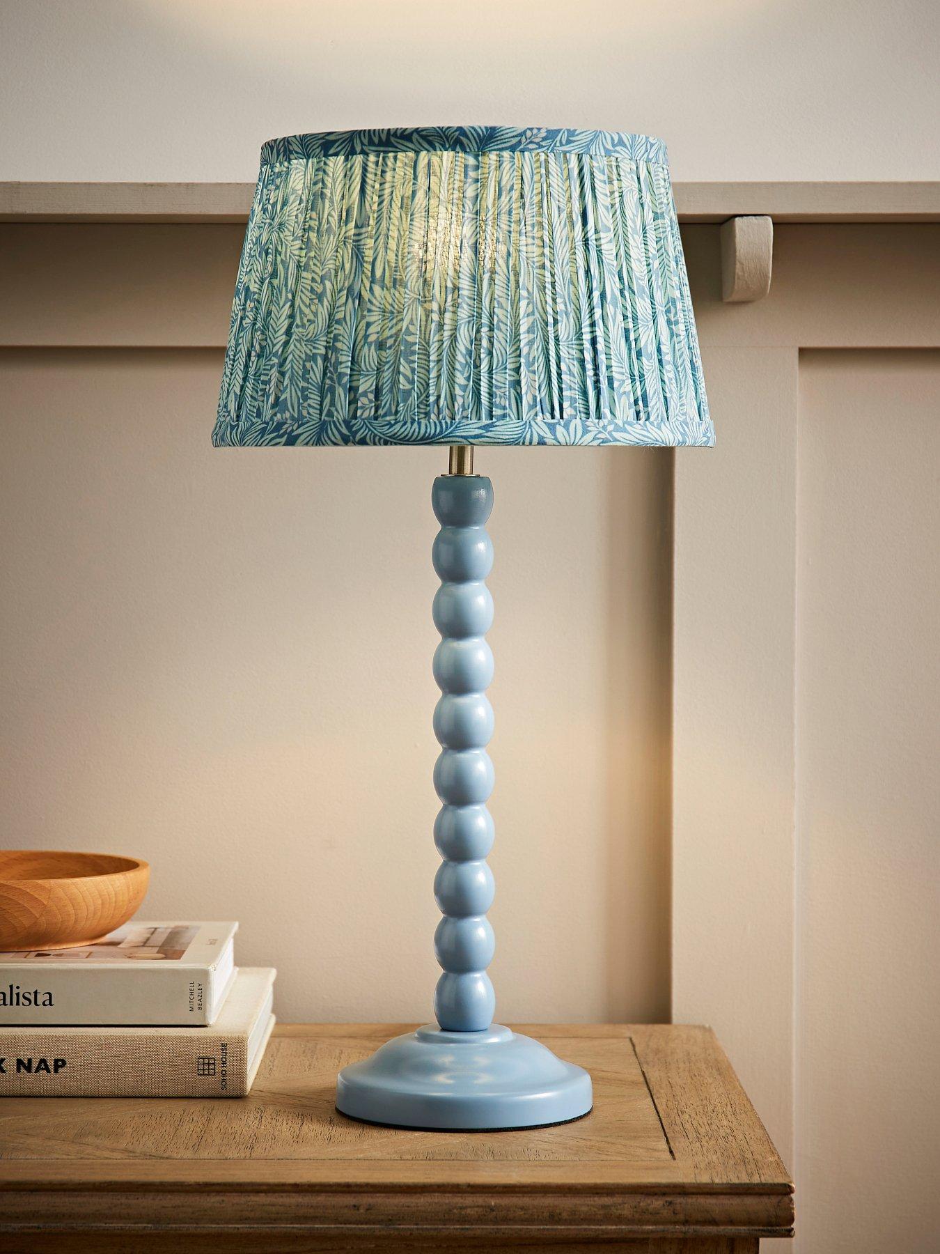ValueLights Bobbin Blue Bobble Table Lamp With Leaf Pleated Tapered Lamp Shade