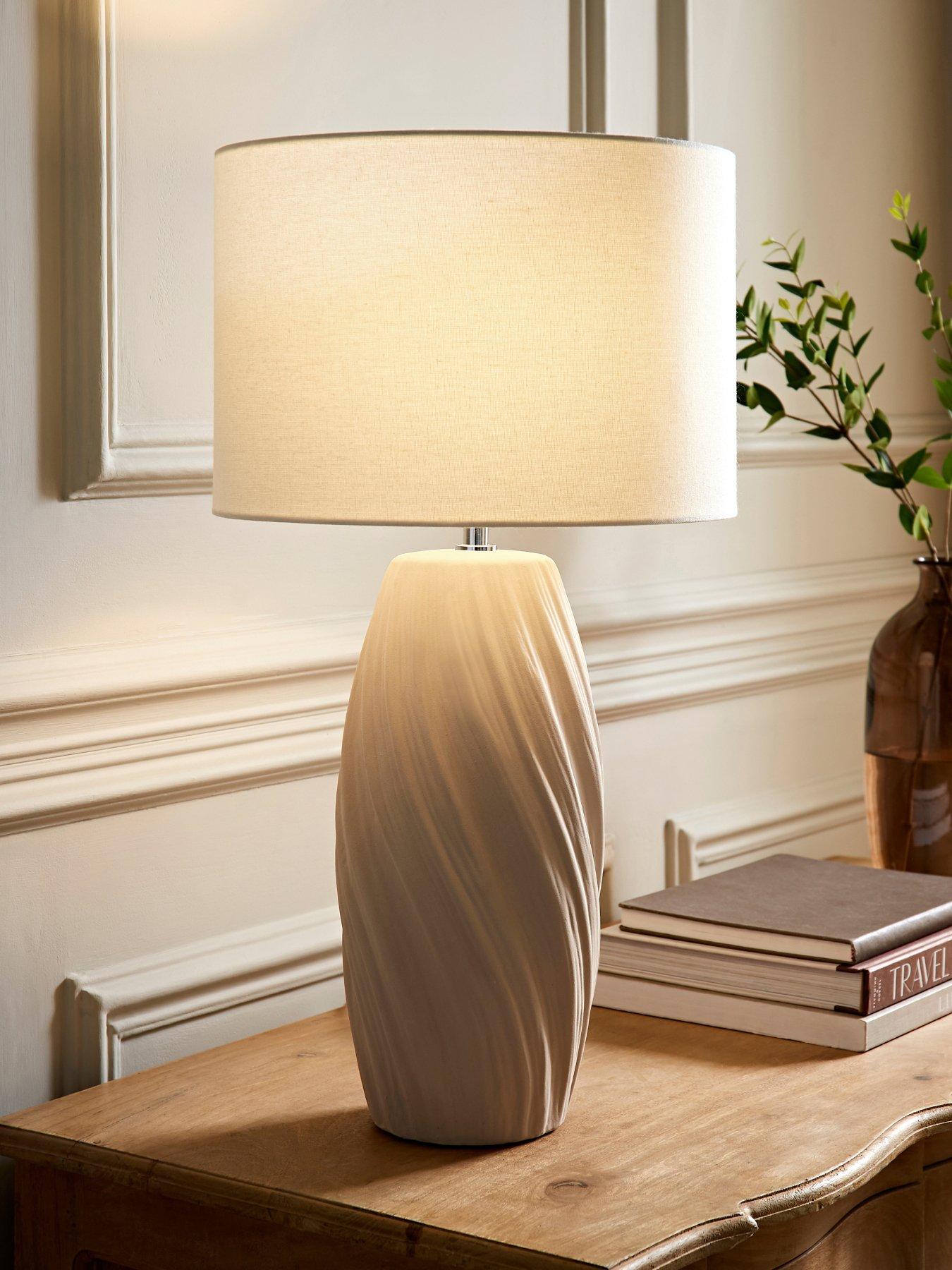 ValueLights Lydia Natural Linen Drum Lamp Shade Tall Swirl Matte Natural Table Lamp