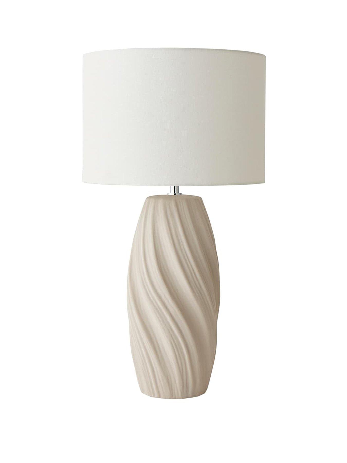 Image 2 of 6 of ValueLights Lydia Natural Linen Drum Lamp Shade Tall Swirl Matte Natural Table Lamp