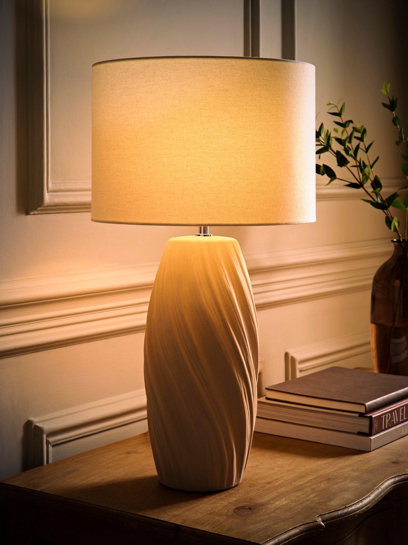 Image 3 of 6 of ValueLights Lydia Natural Linen Drum Lamp Shade Tall Swirl Matte Natural Table Lamp