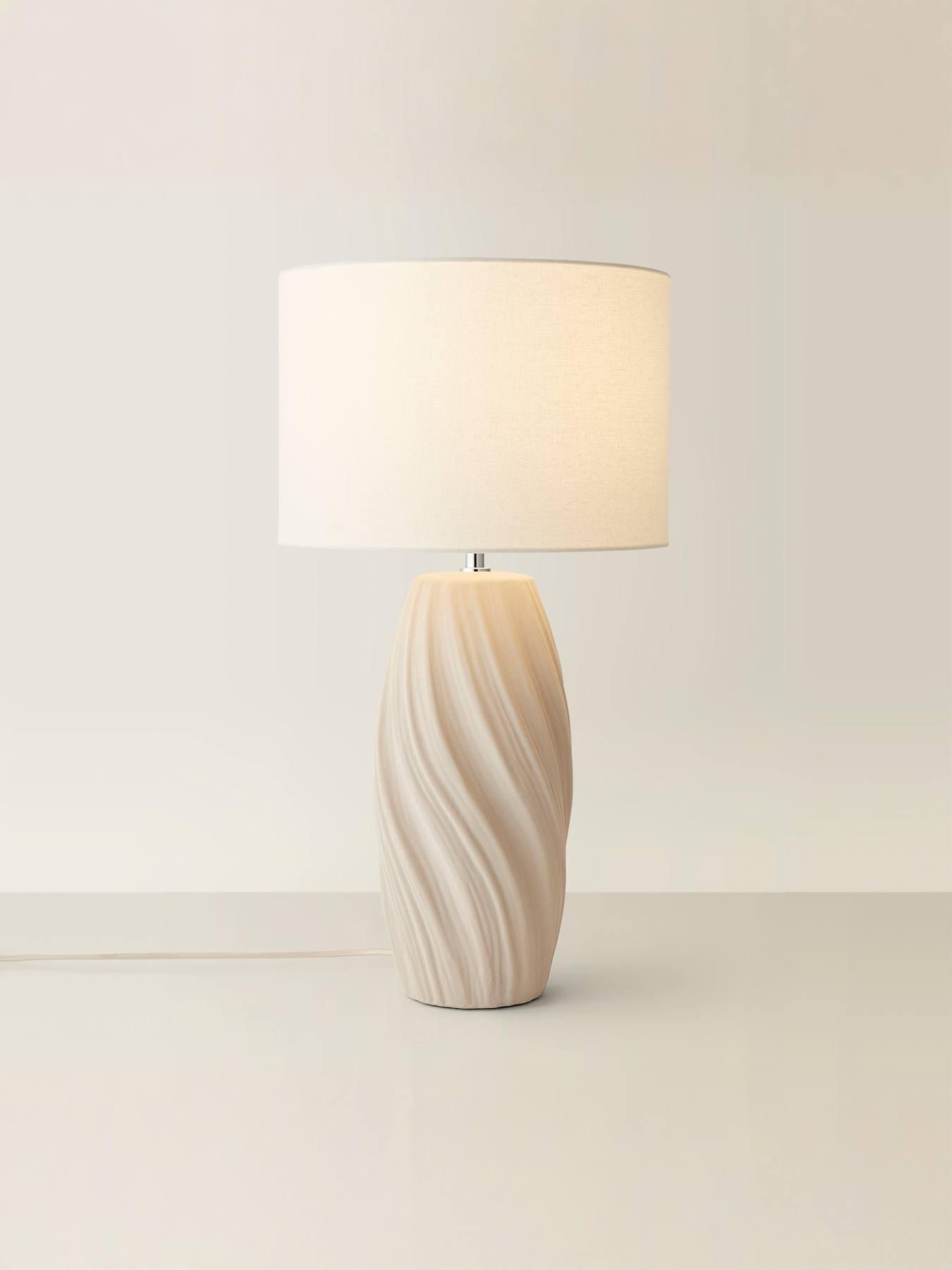 Image 4 of 6 of ValueLights Lydia Natural Linen Drum Lamp Shade Tall Swirl Matte Natural Table Lamp