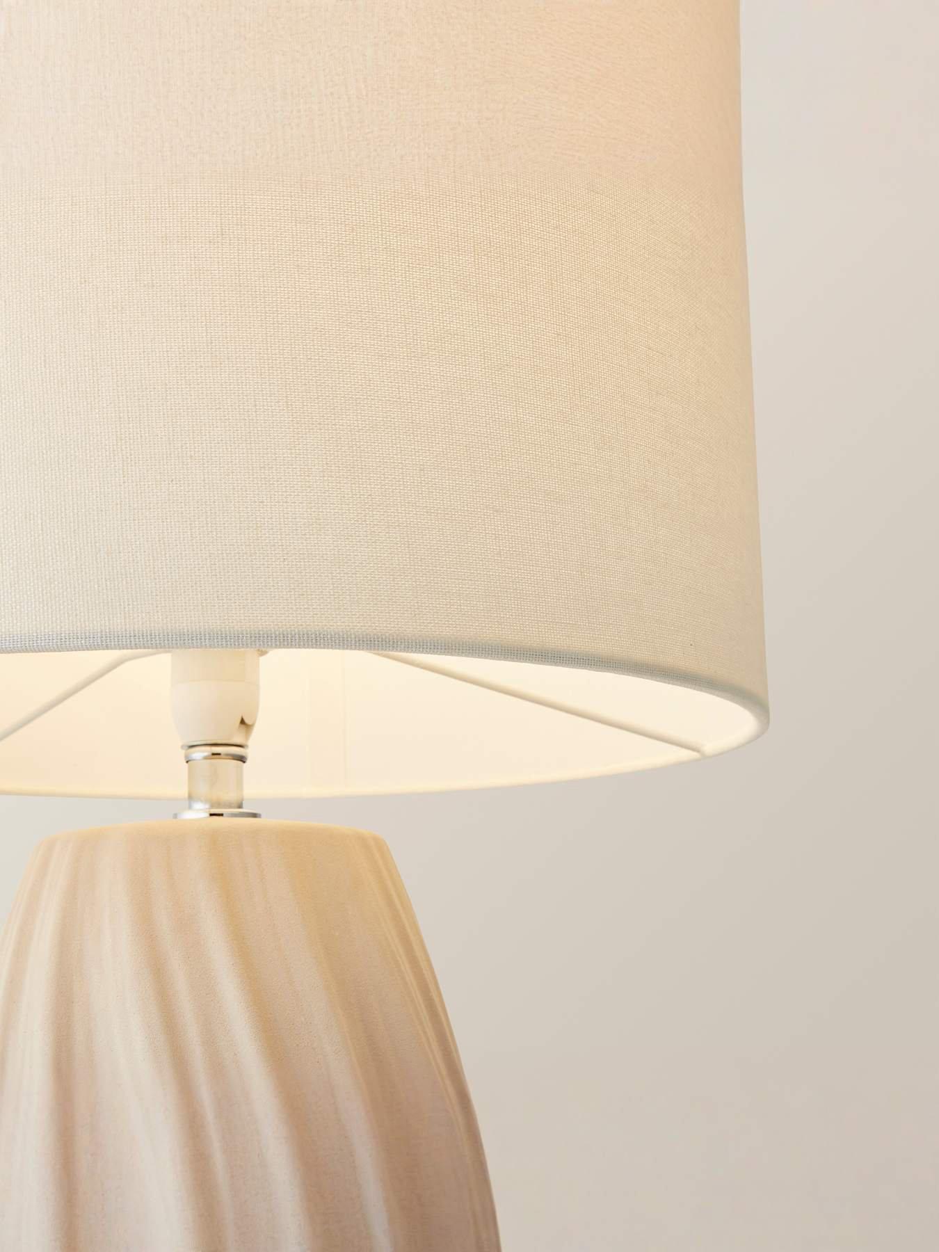 Image 5 of 6 of ValueLights Lydia Natural Linen Drum Lamp Shade Tall Swirl Matte Natural Table Lamp