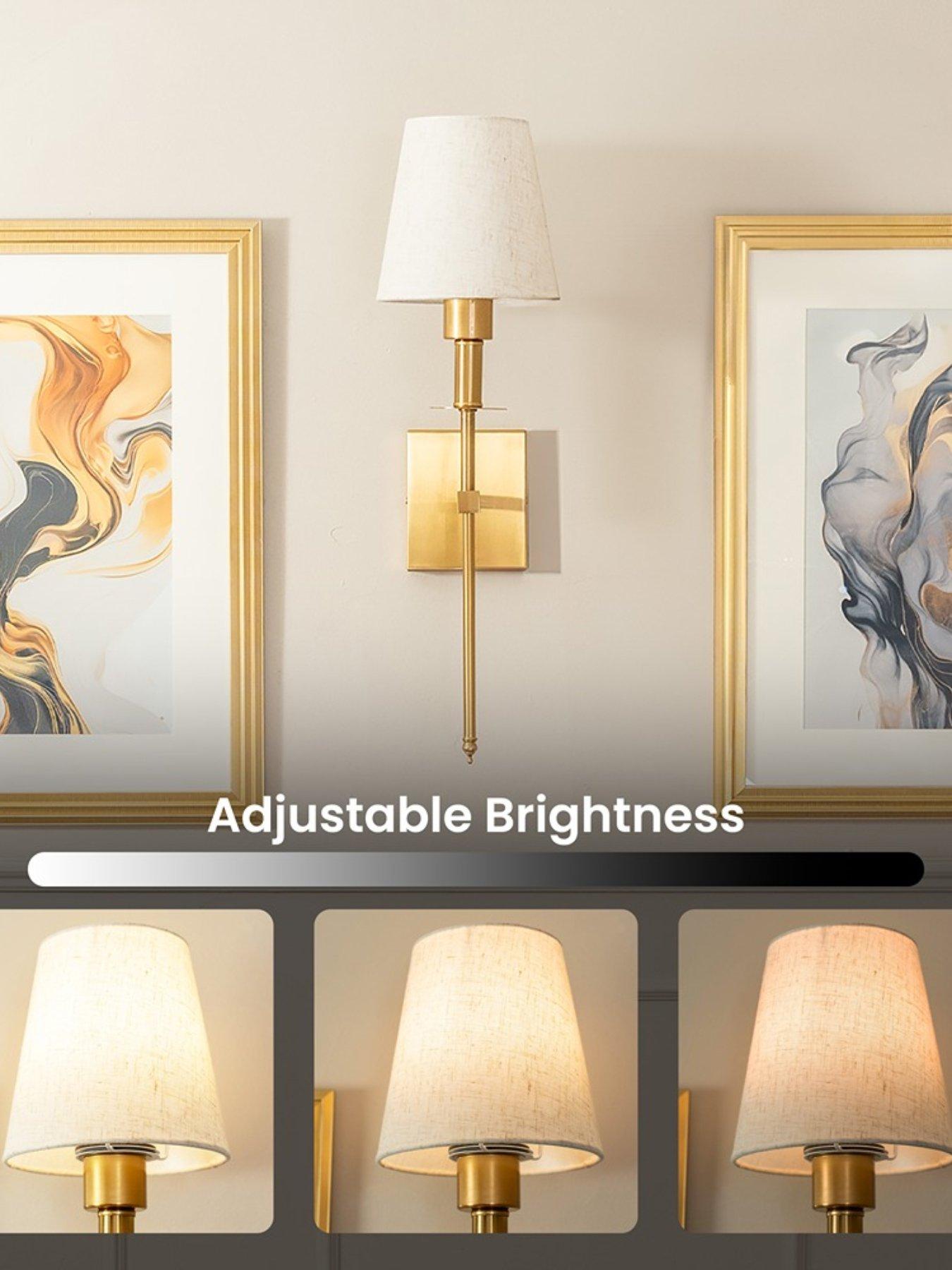 Image 3 of 5 of ValueLights Pair Of Kincaid Antique Brass Rechargeable Easy Fit Wall Light With Shade