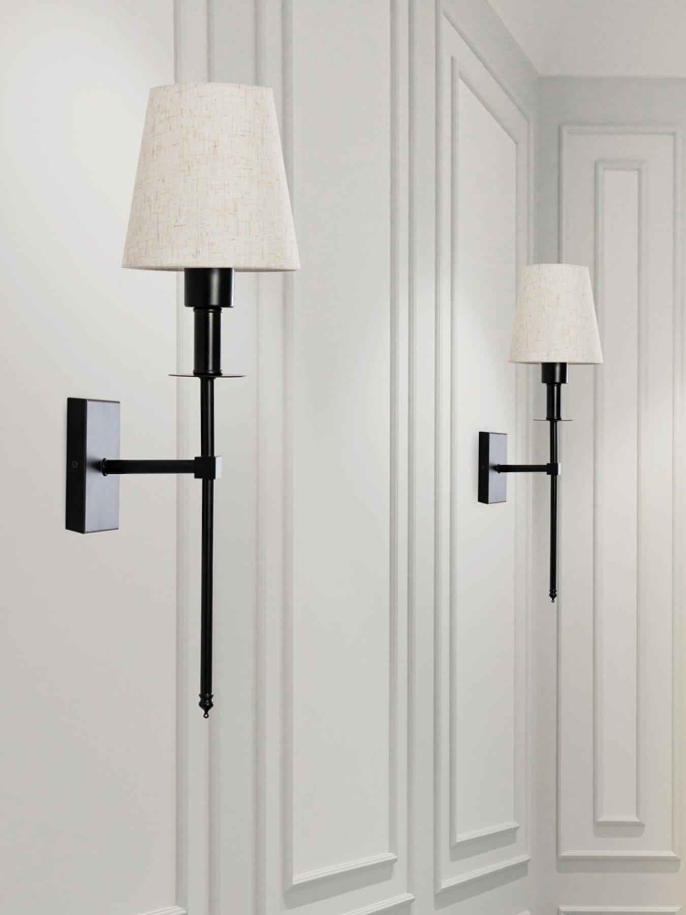 ValueLights Pair Of Kincaid Black Rechargeable Easy Fit Wall Light With Shade