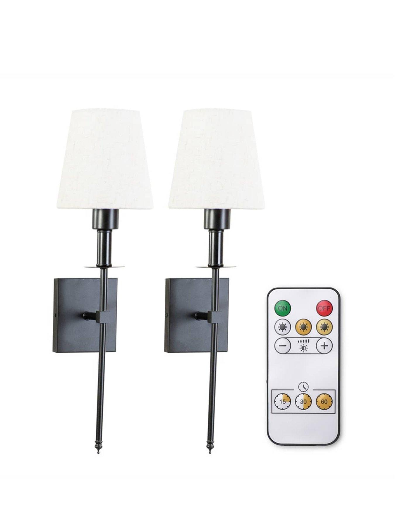 Image 2 of 6 of ValueLights Pair Of Kincaid Black Rechargeable Easy Fit Wall Light With Shade