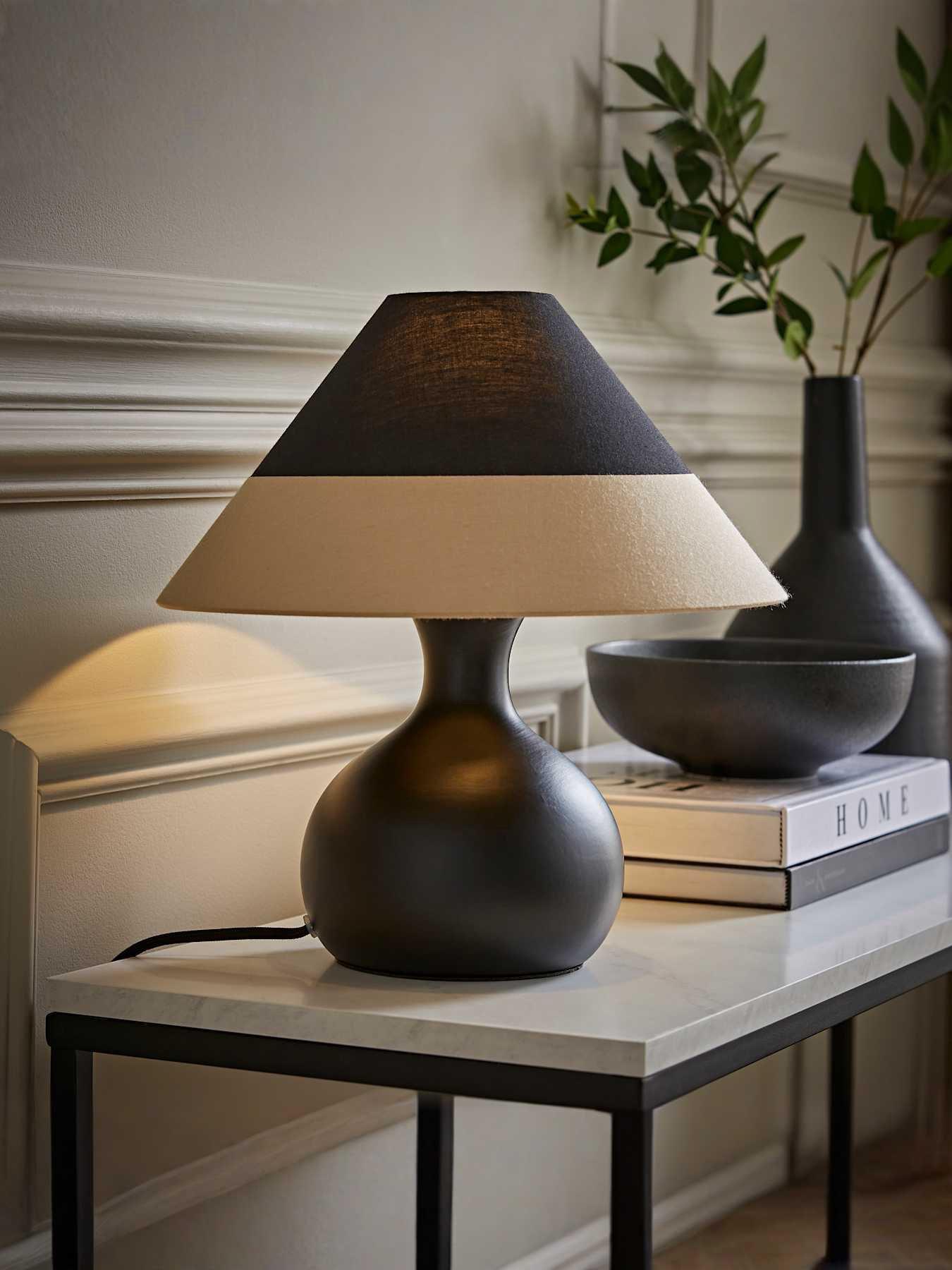 undefined Rupert Black Bulbous Table Lamp With Tapered Cone Lamp Shade